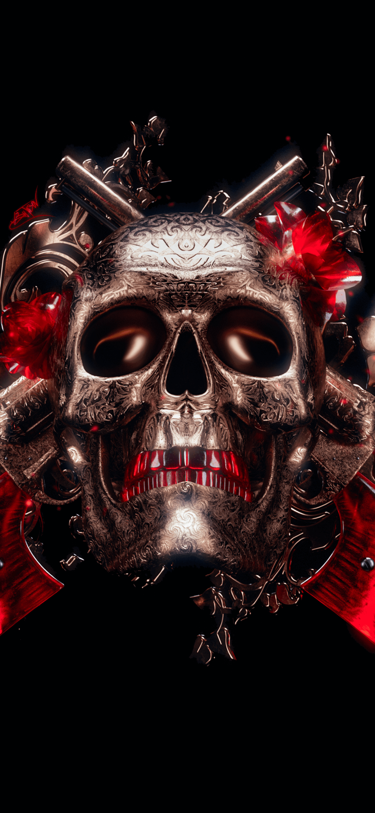 1290x2796 Skull Wallpaper 4K, 3D, Black background, Graphics CGI