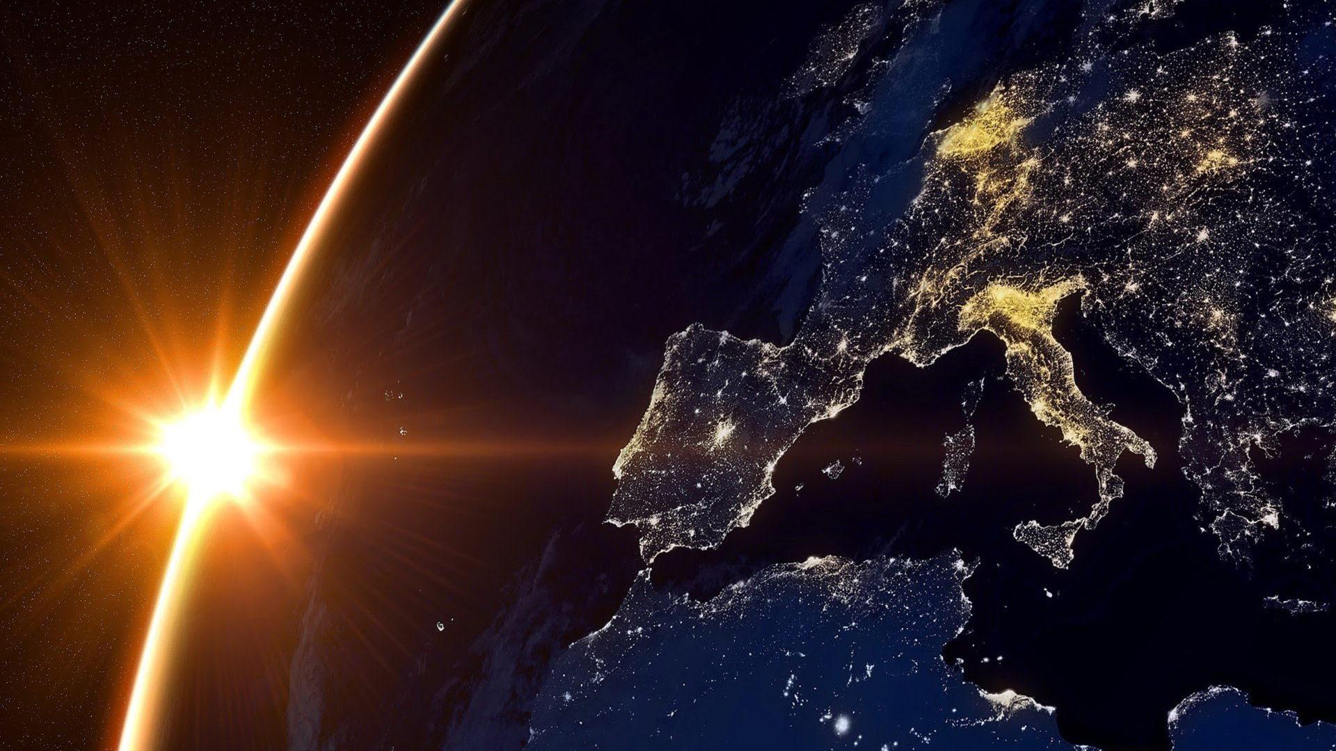 1920x1080 Sun And Earth From Space Europe Night HD Wallpaper :