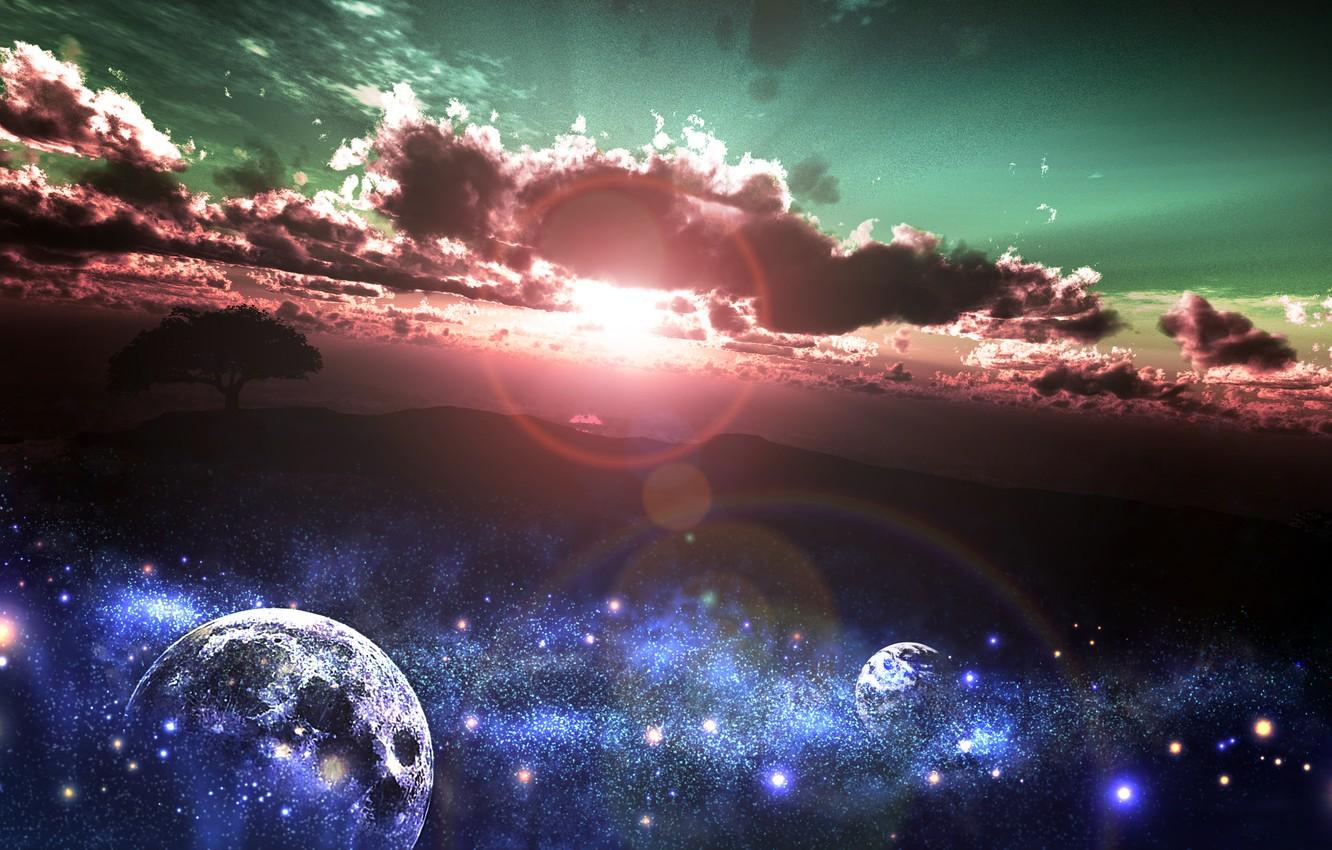 1332x850 Wallpaper The Sky, The Sun, Stars, Clouds, Sunset, Nature, Tree, Earth, Planet, Art, And K Image For Desktop, Section космос