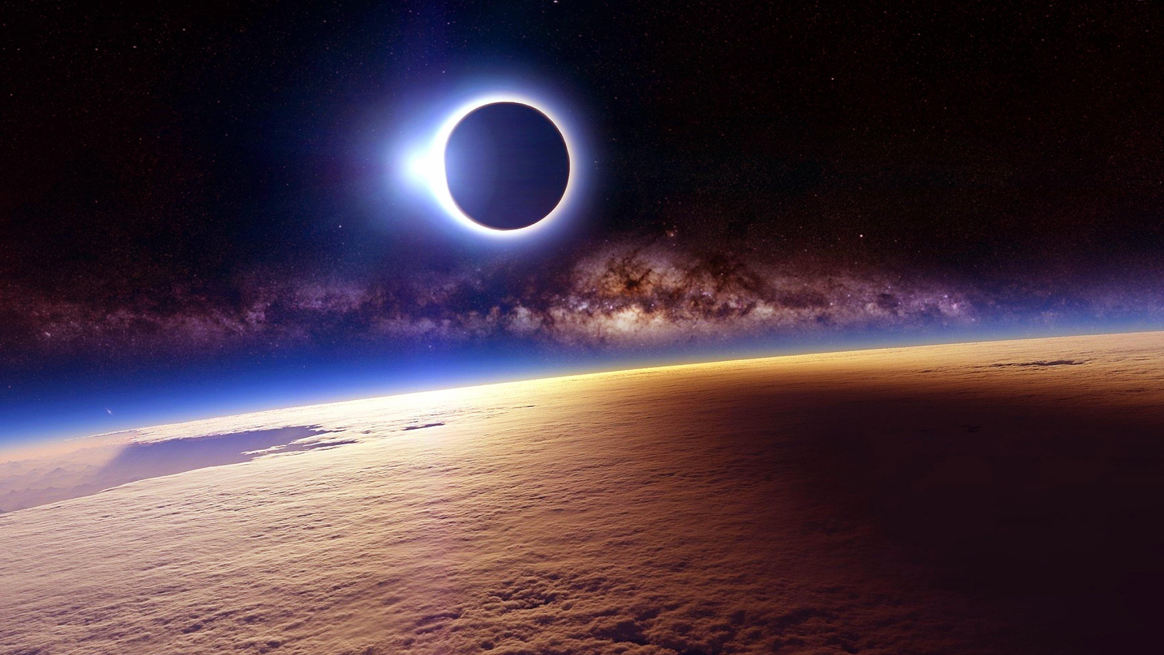3840x2160 eclipse milky way #space #earth atmosphere of earth #atmosphere #sky outer space #planet #phenomenon astr. HD wallpaper, Earth atmosphere, Night time photography