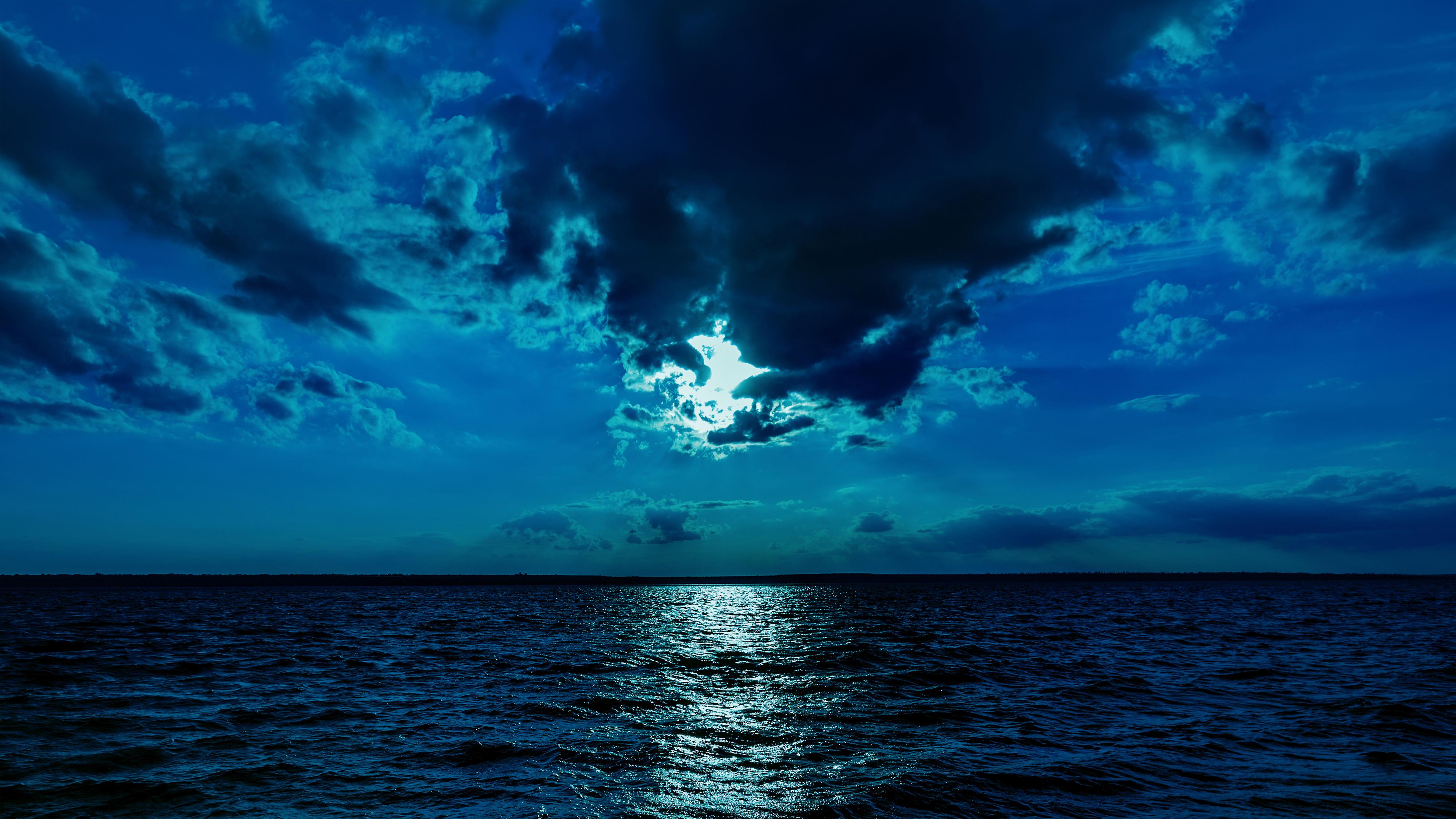 4000x2250 Wallpaper 4k Night Moon Sea Sky Blue 4k Wallpaper