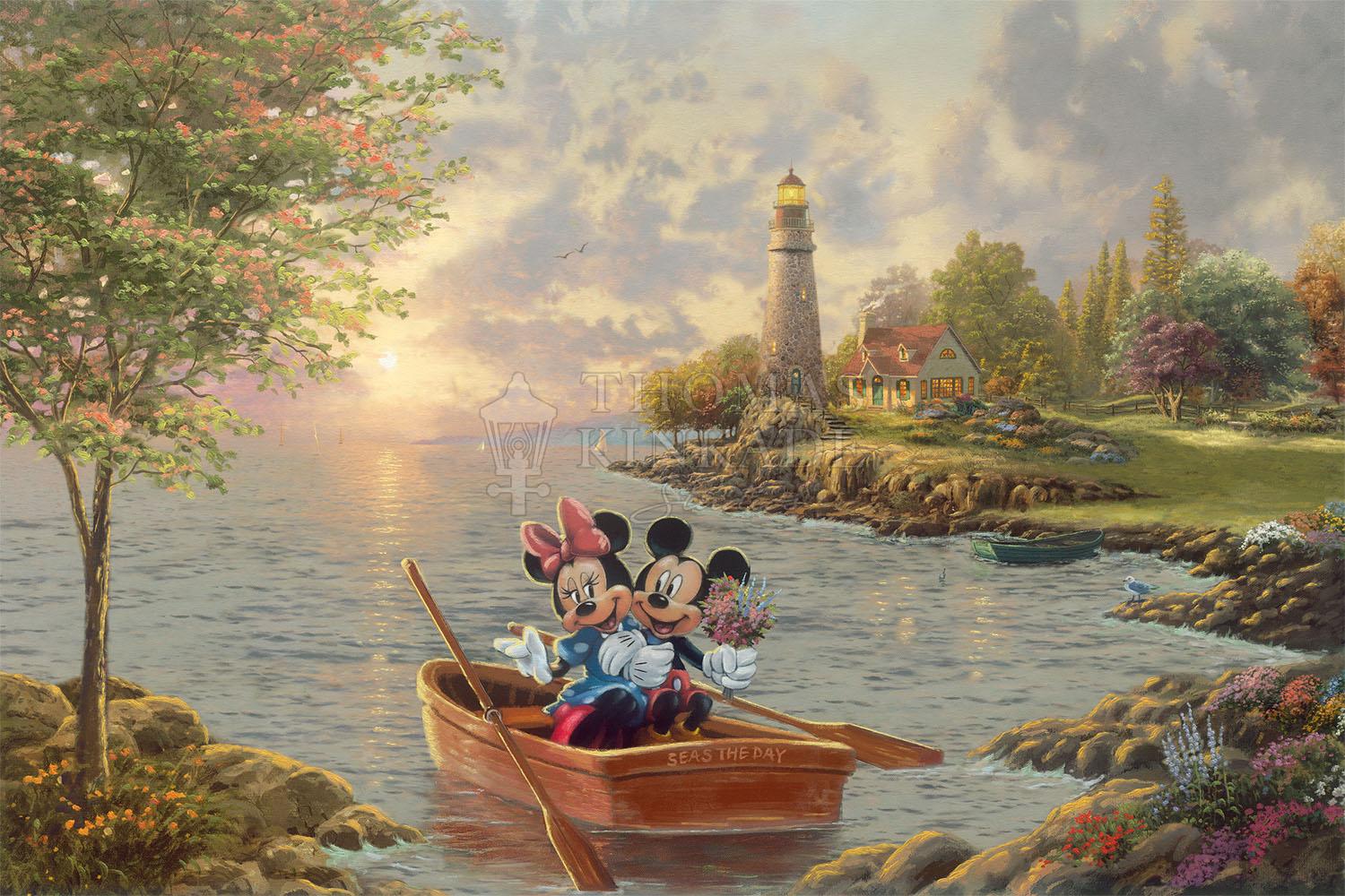 1500x1000 Disney Mickey and Minnie Lighthouse Cove Edition Canvas Kinkade Studios