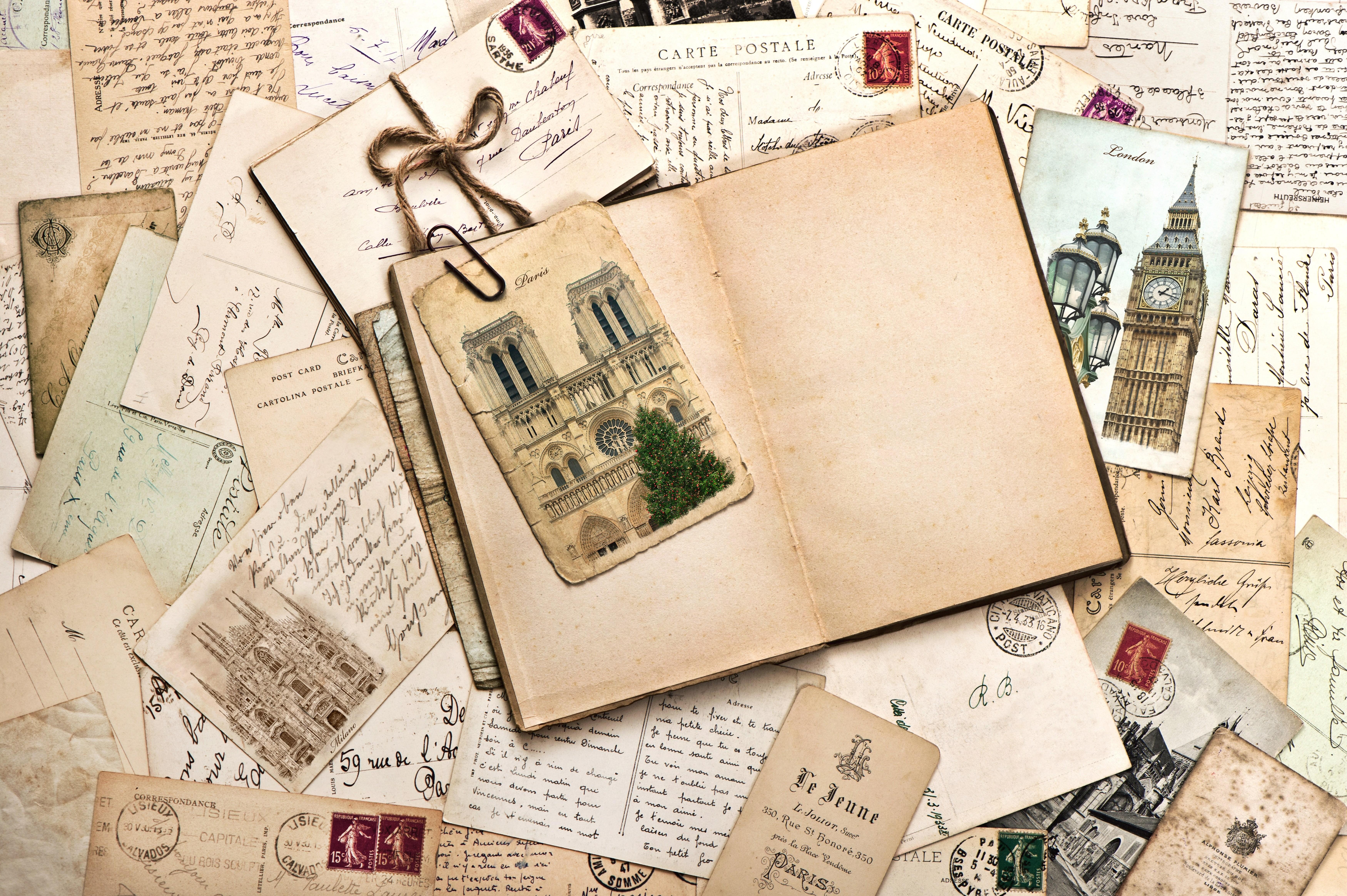 7000x4658 Wallpaper / travel, letter, mail, postcard, document, the Past, grunge, line, stained, background, communication, dirty, envelope, ephemera, monuments, old paper free download