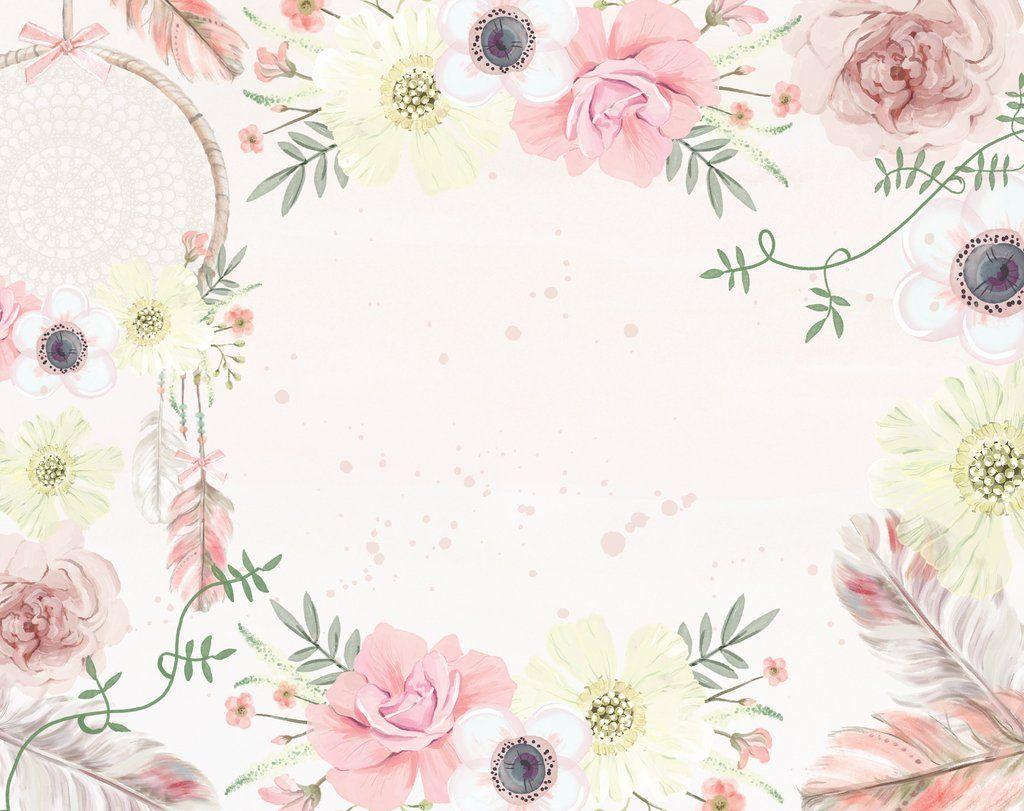 1024x811 Boho Flowers & Dreamcatcher Wallpaper. Floral wallpaper, Dreamcatcher wallpaper, Watercolor splatter