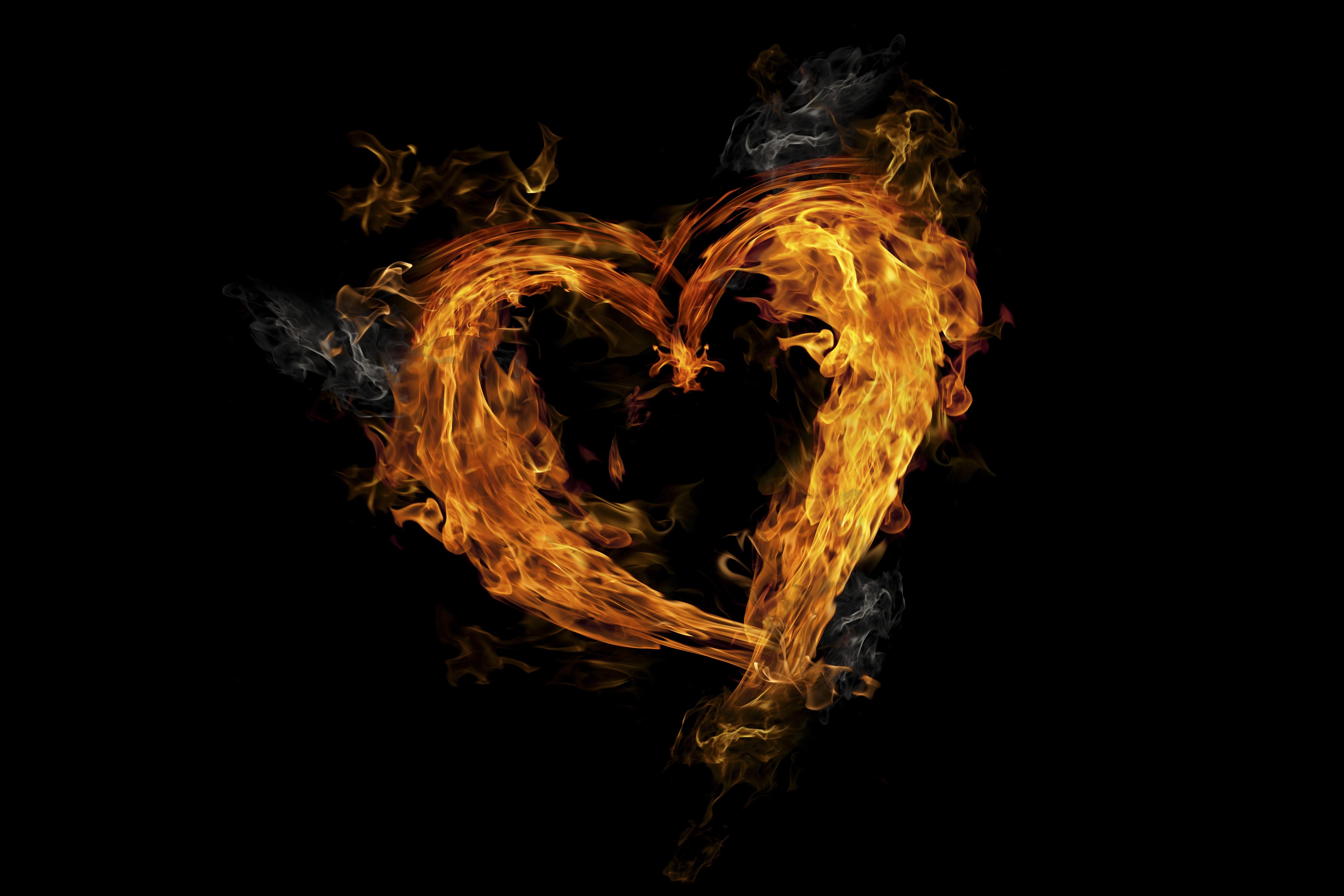 6000x4000 4K, 5K, 6K, Fire, Heart, Black background Gallery HD Wallpaper