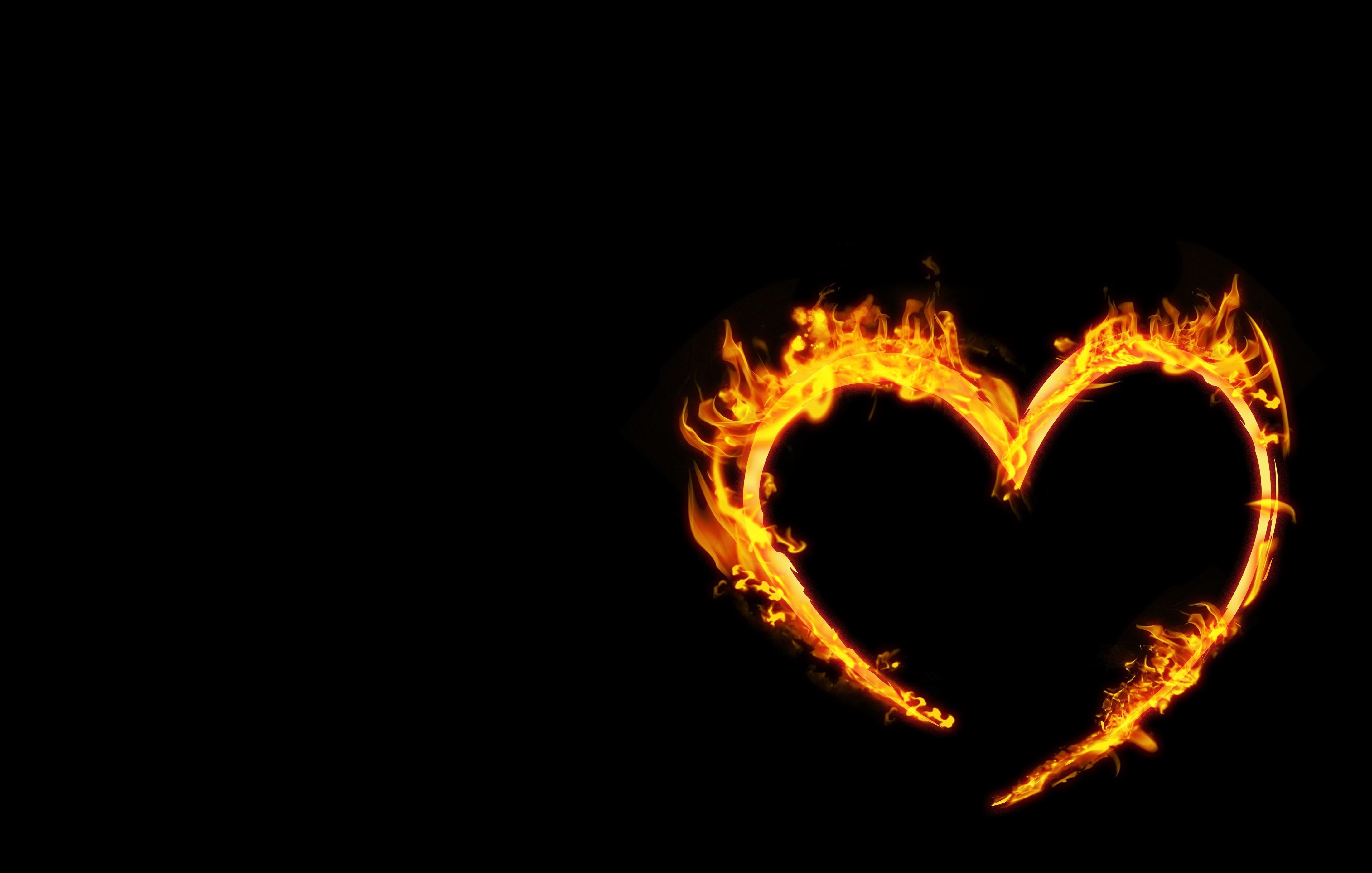 4400x2800 4K, Fire, Heart, Black background Gallery HD Wallpaper
