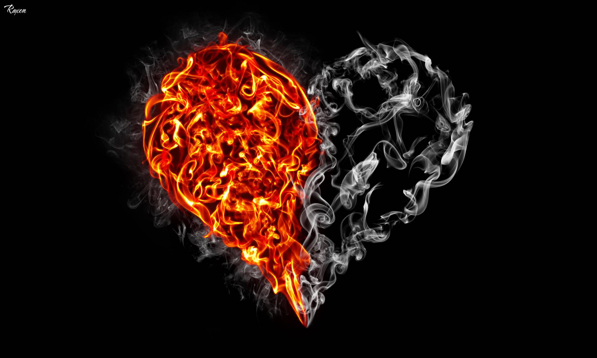 1920x1152 Download Half Fire And Smoke Cute Heart Wallpaper