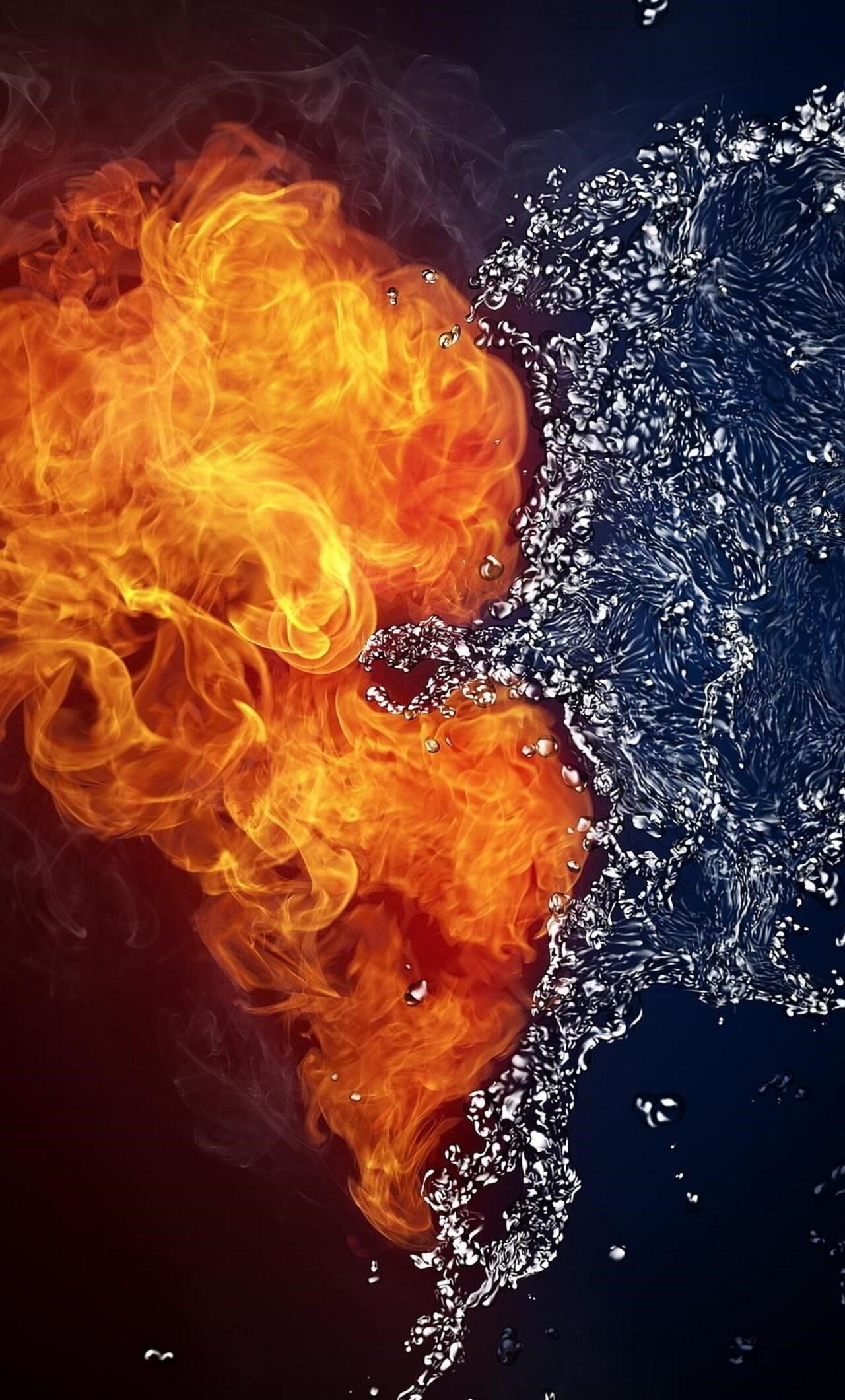 1280x2120 Fire Water Heart Art iPhone HD 4k Wallpaper, Image, Background, Photo and Picture