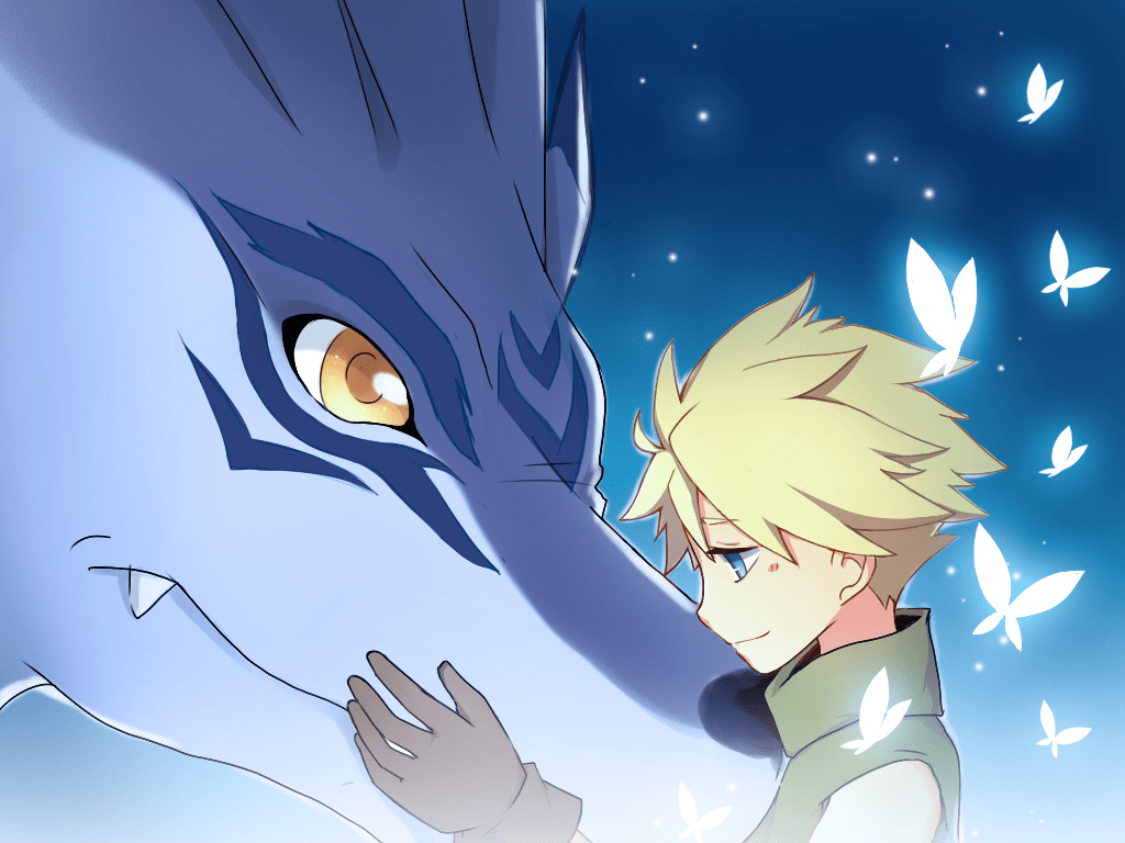 1024x768 ishida yamato and garurumon (digimon and 1 more) drawn