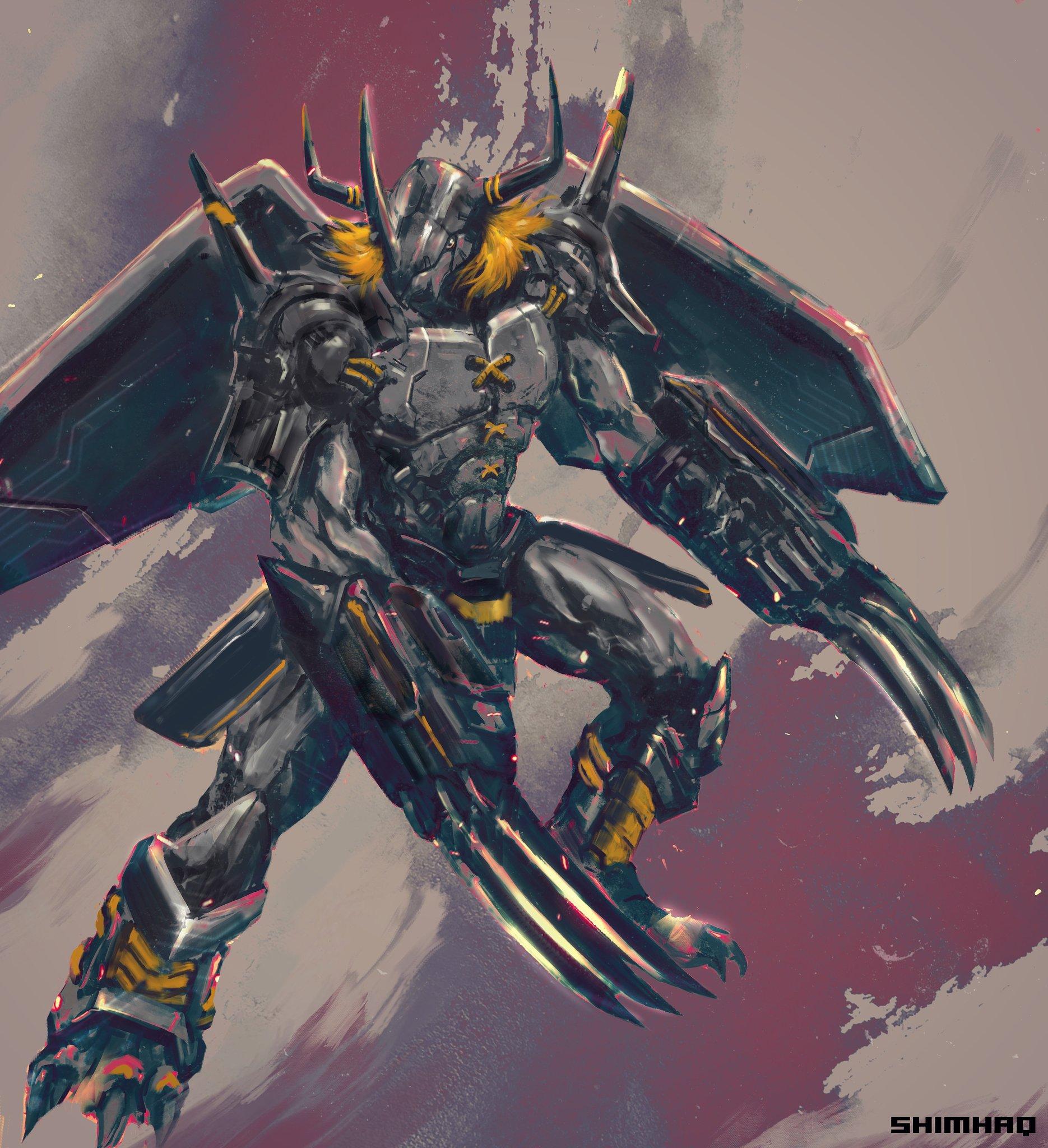 1870x2048 blackwargreymon (digimon) drawn