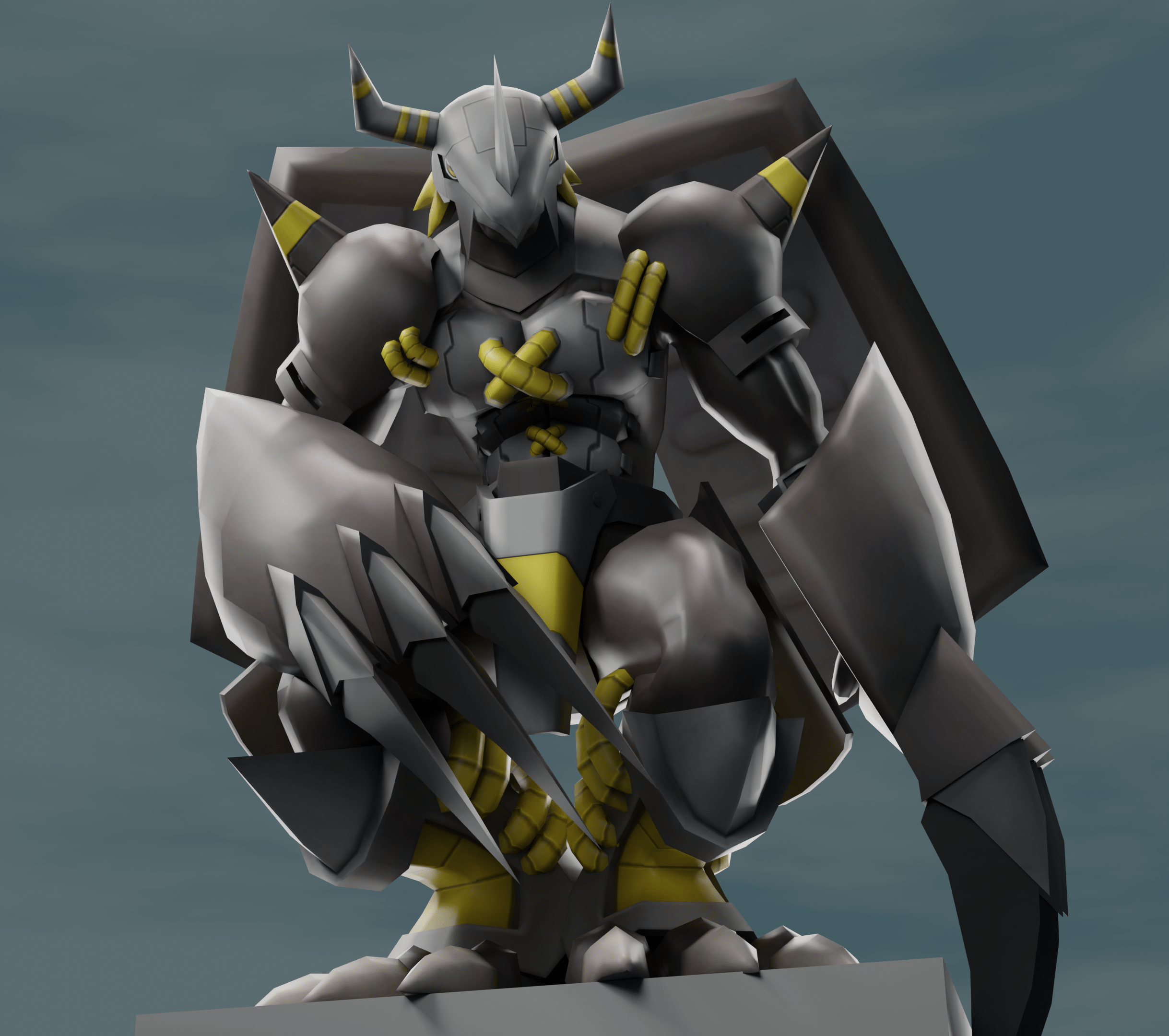 2437x2160 Blackwargreymon squatting