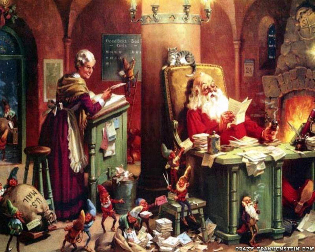 1280x1024 Santa Claus Preparing Gifts Reading Letters Christmas