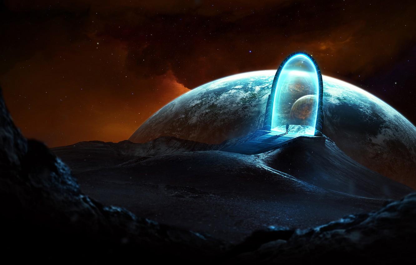 1332x850 Wallpaper space, light, people, the portal image for desktop, section фантастика