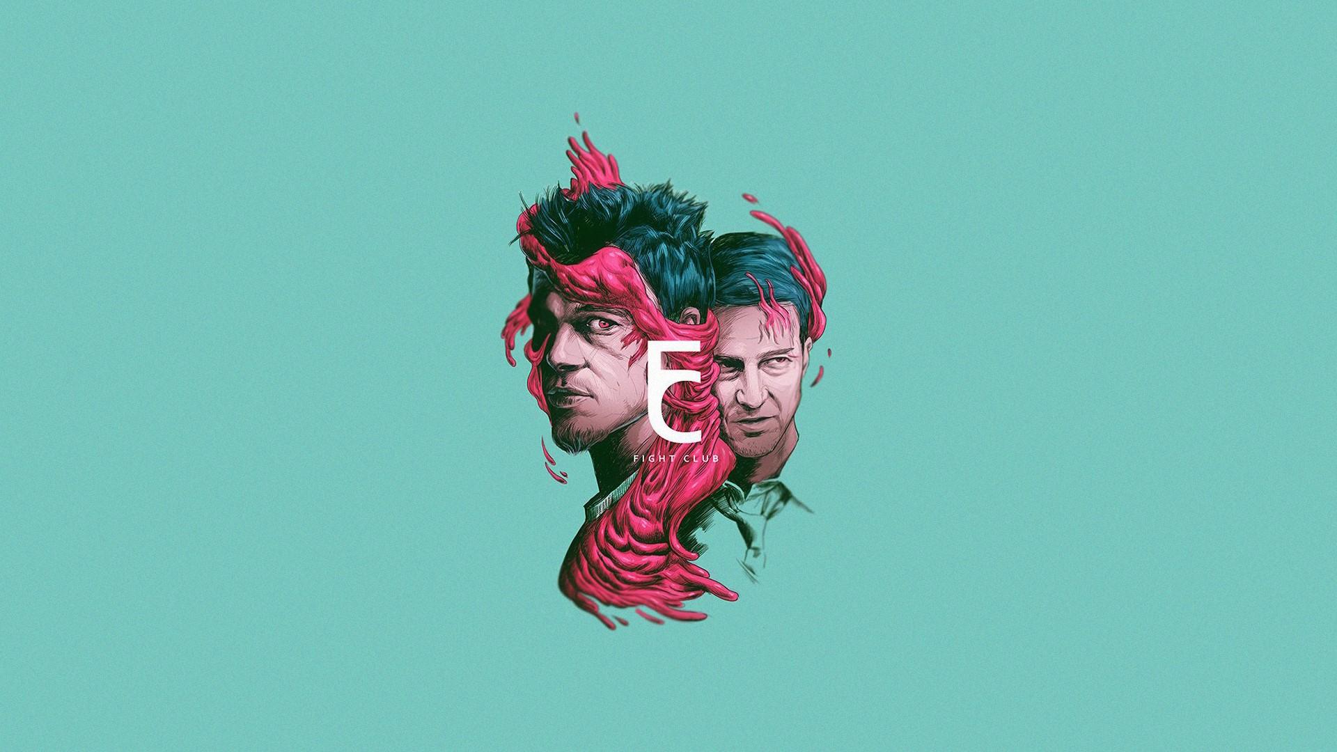 1920x1080 Wallpaper / Fight Club, fan art, movies, Brad Pitt, Edward Norton, simple background, turquoise free download