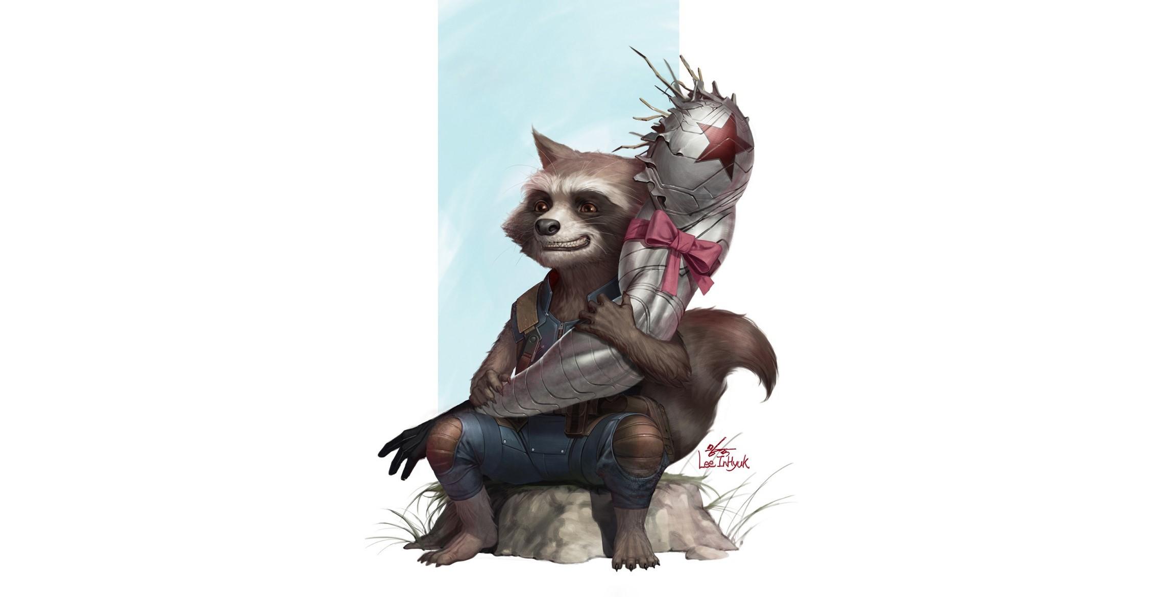 2280x1170 Wallpaper / Rocket Raccoon, Guardians of the Galaxy, simple background, artwork, Marvel Comics, Bucky Barnes free download