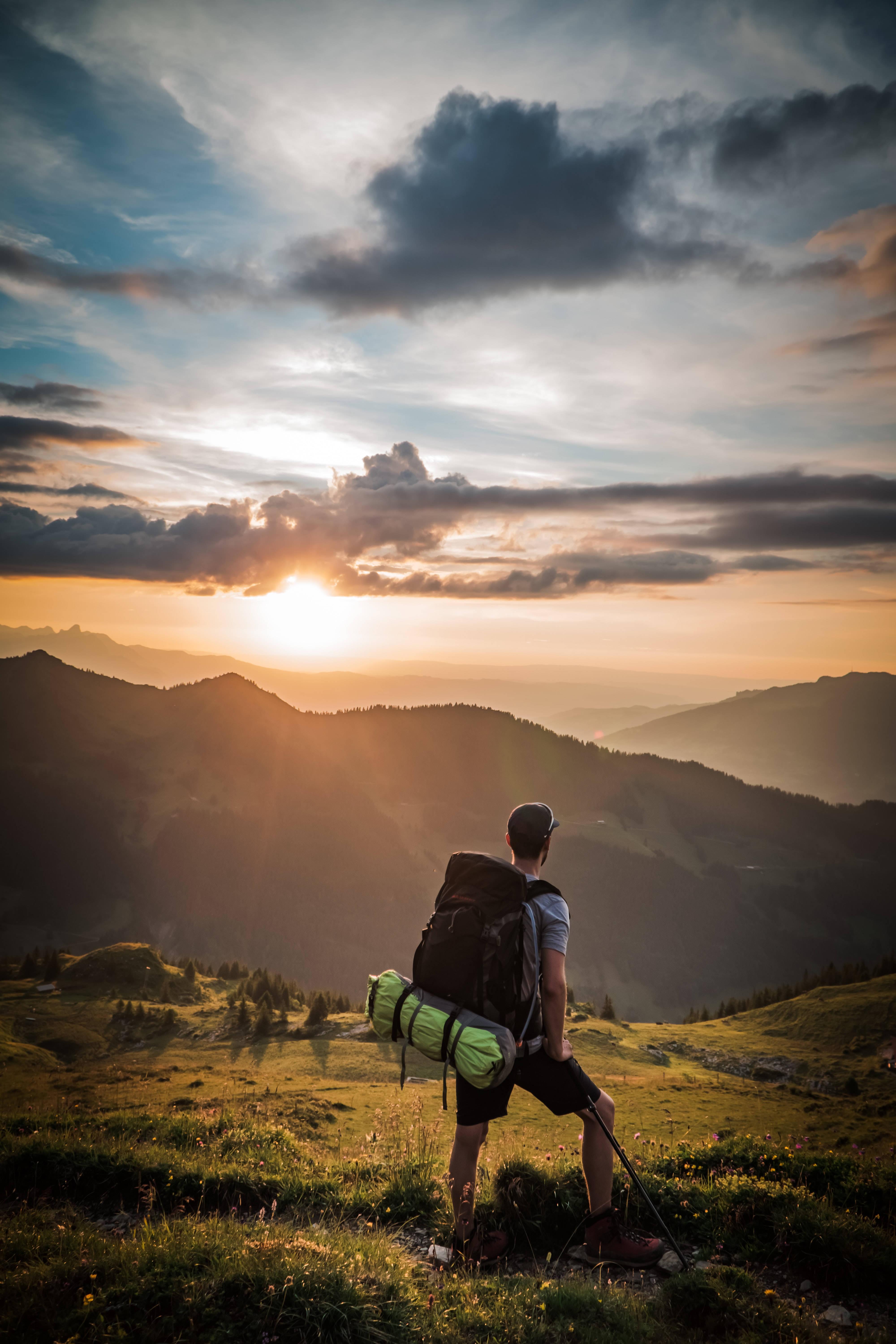 4000x6000 Download Tourist, Traveler, Mountains, Sunset, Sun Wallpaper