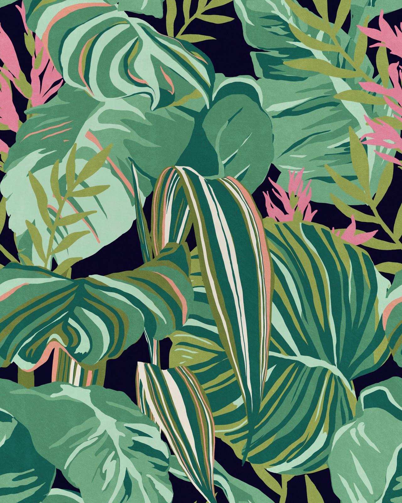 1280x1600 TROPICAL FOLIAGE Anthracite Wallpaper