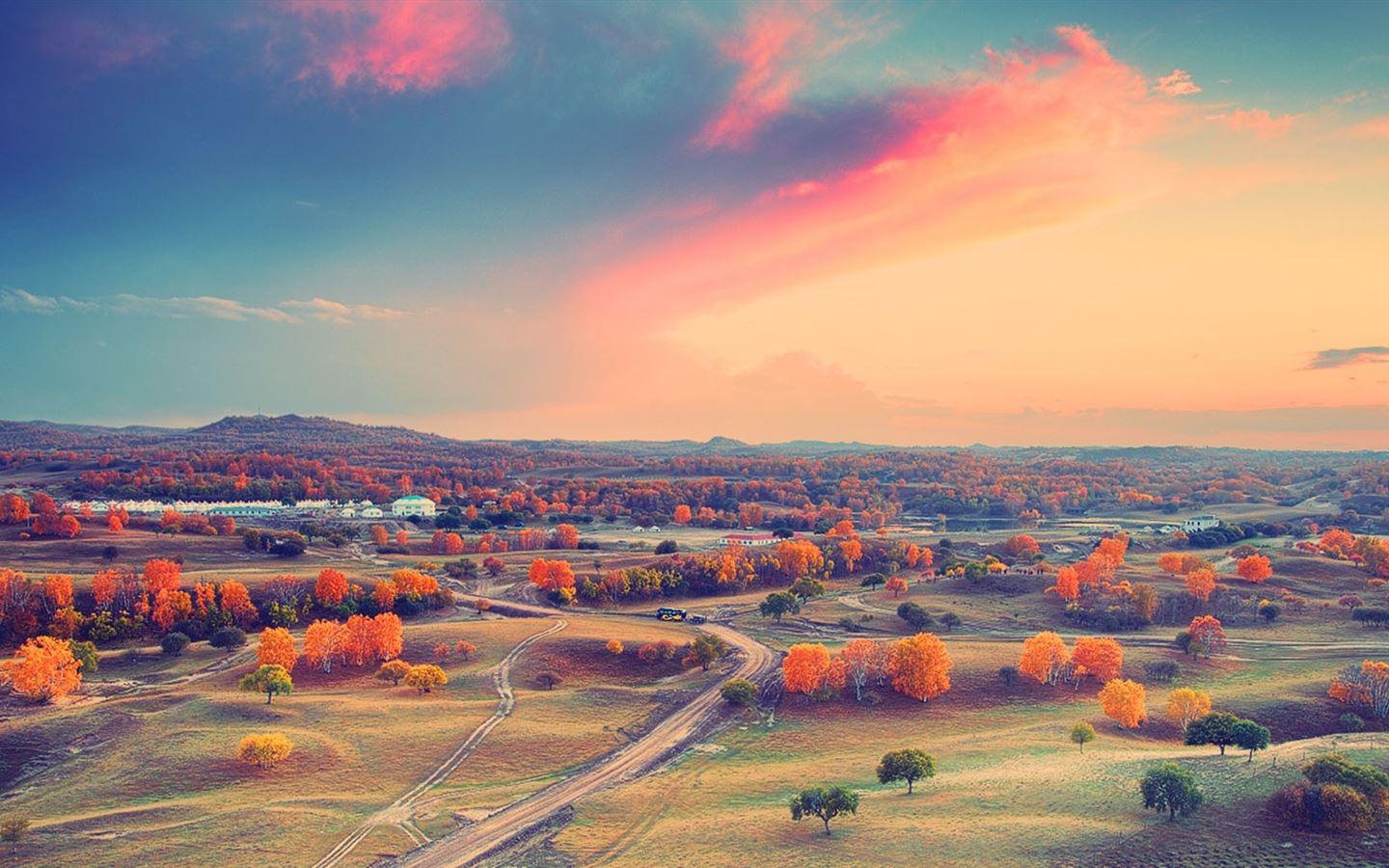 1440x900 Autumn clouds sunset trees MacBook Air Wallpaper Download
