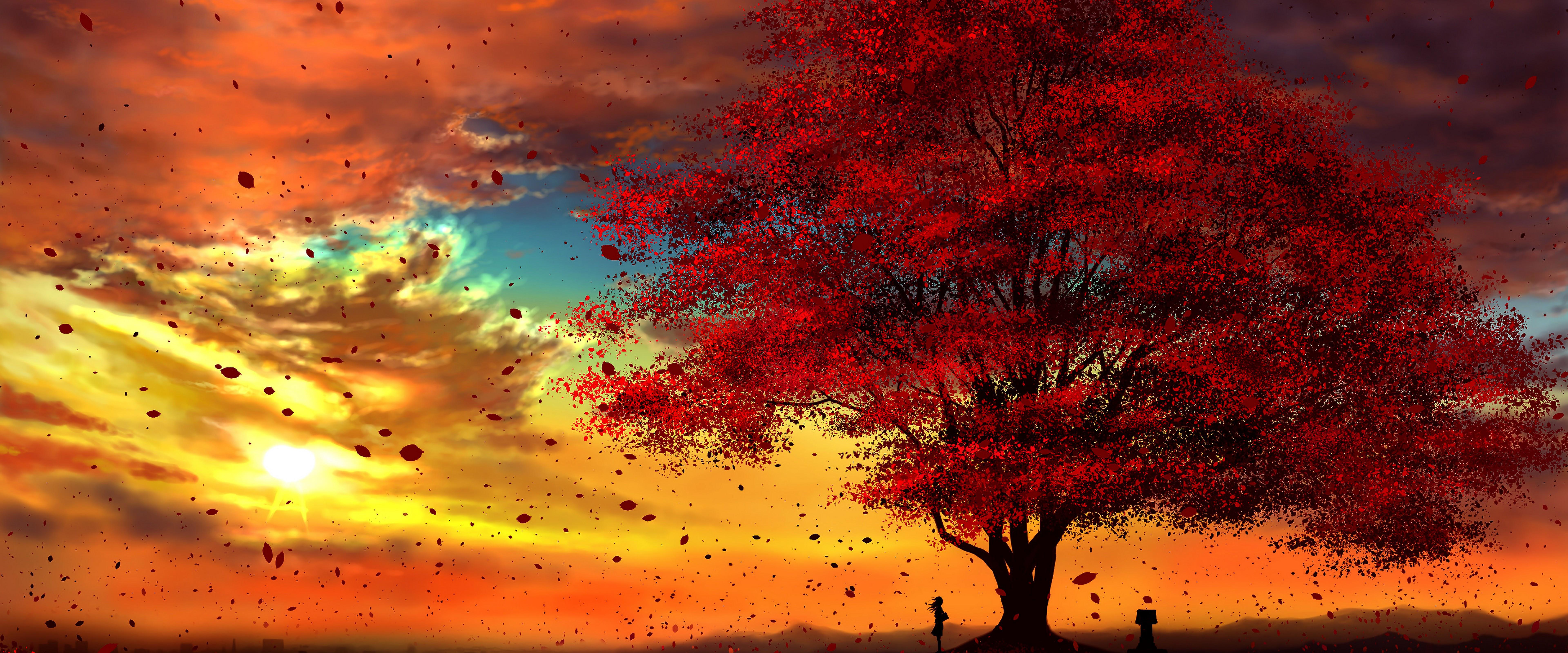7680x3200 Fall Sunset Wallpaper