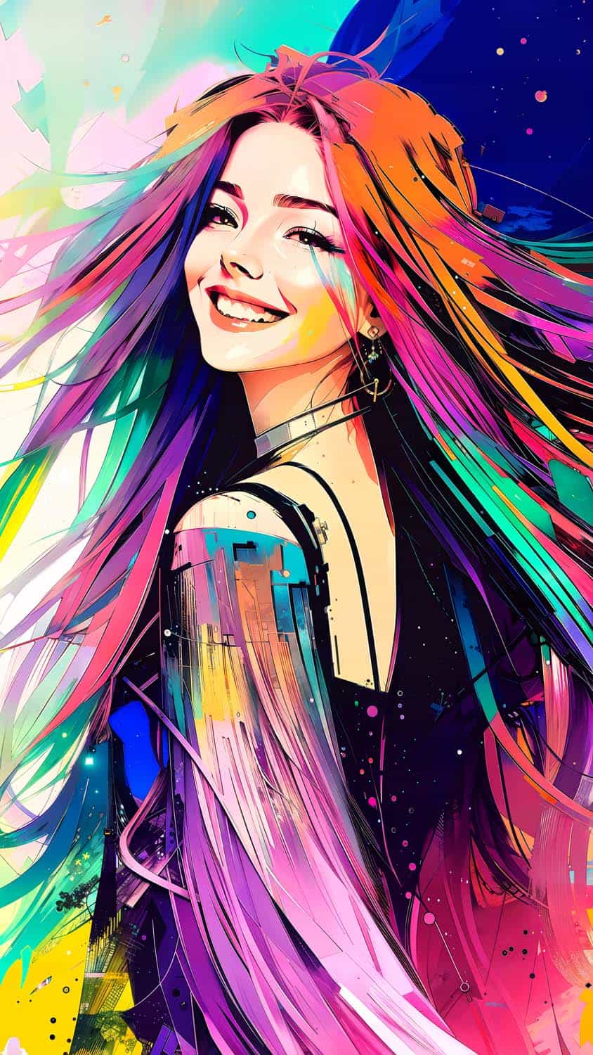 844x1500 Smiling Girl Colorful AI Art IPhone Wallpaper HD Wallpaper : iPhone Wallpaper