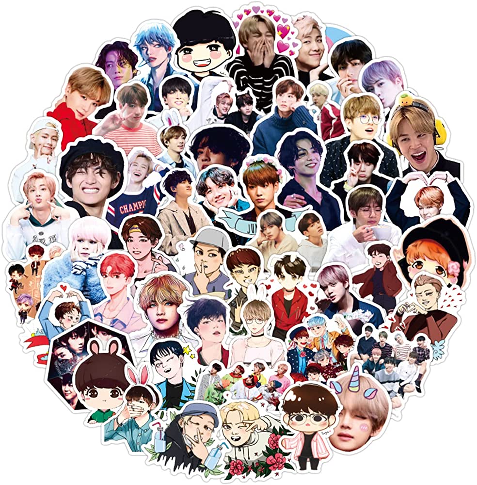 984x1000 100pcs Cute BTS Stickers for Laptop, Kpop Meme Stickers for Water Bottles, Trendy Aesthetic Waterproof Decals for Teens Phone Scrapbook Skateboard Luggage Car Guitar Journal