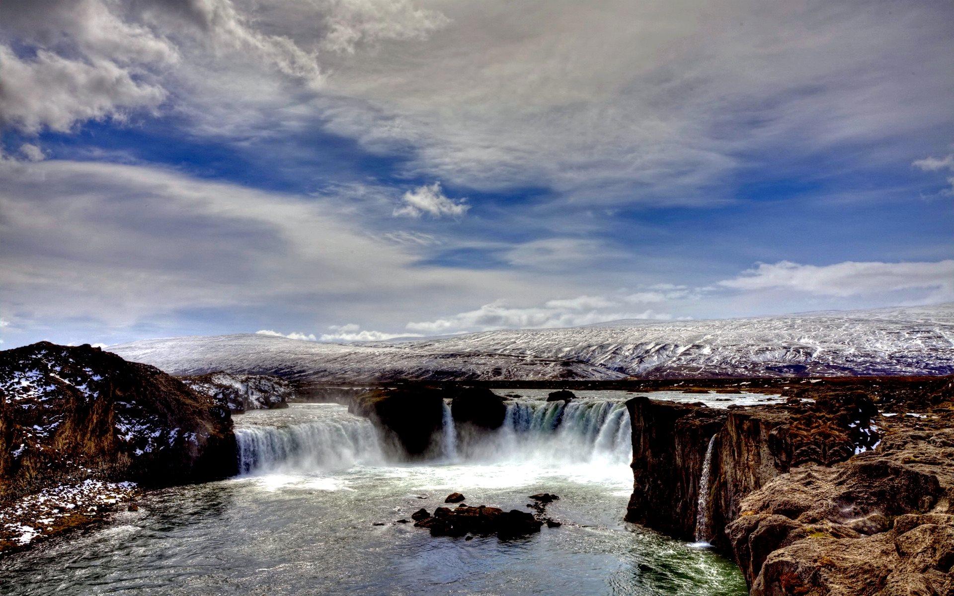 1920x1200 Winter Mountain Waterfalls Wallpaper