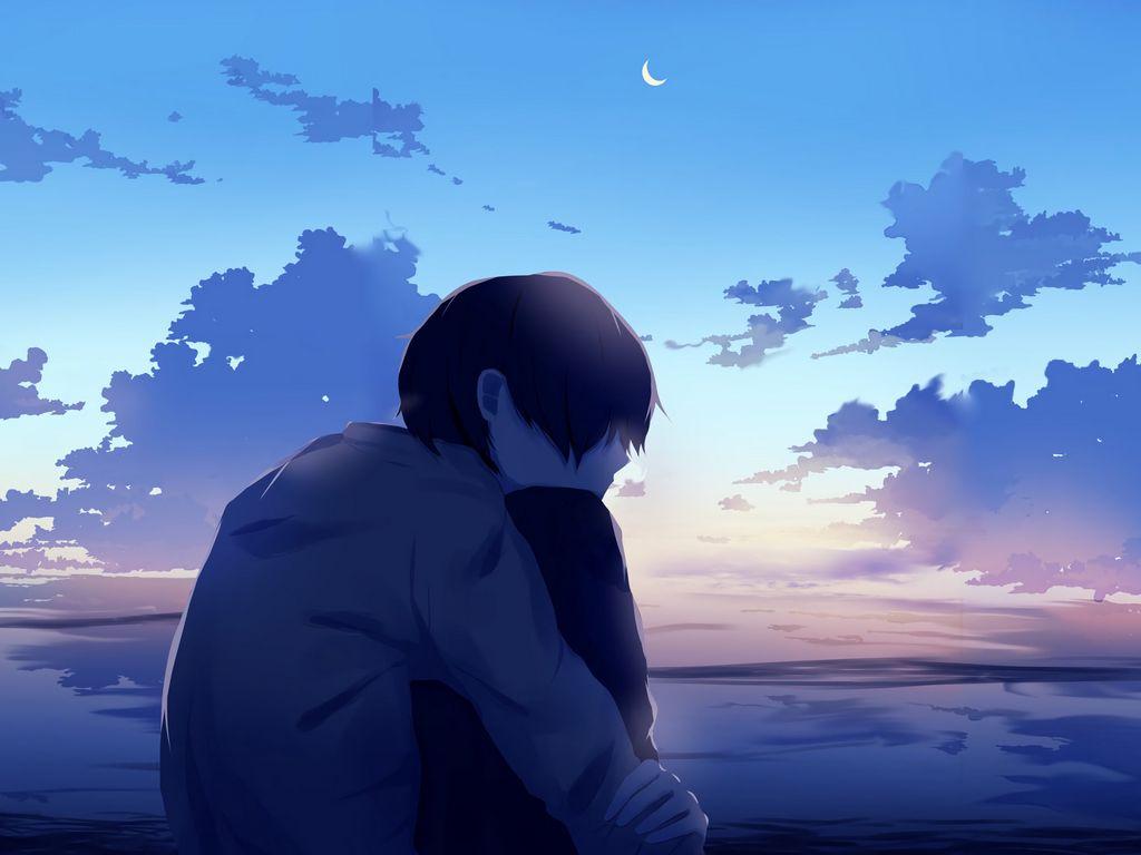1024x768 Download wallpaper 1024x768 boy, alone, sad, anime standard 4:3 HD background