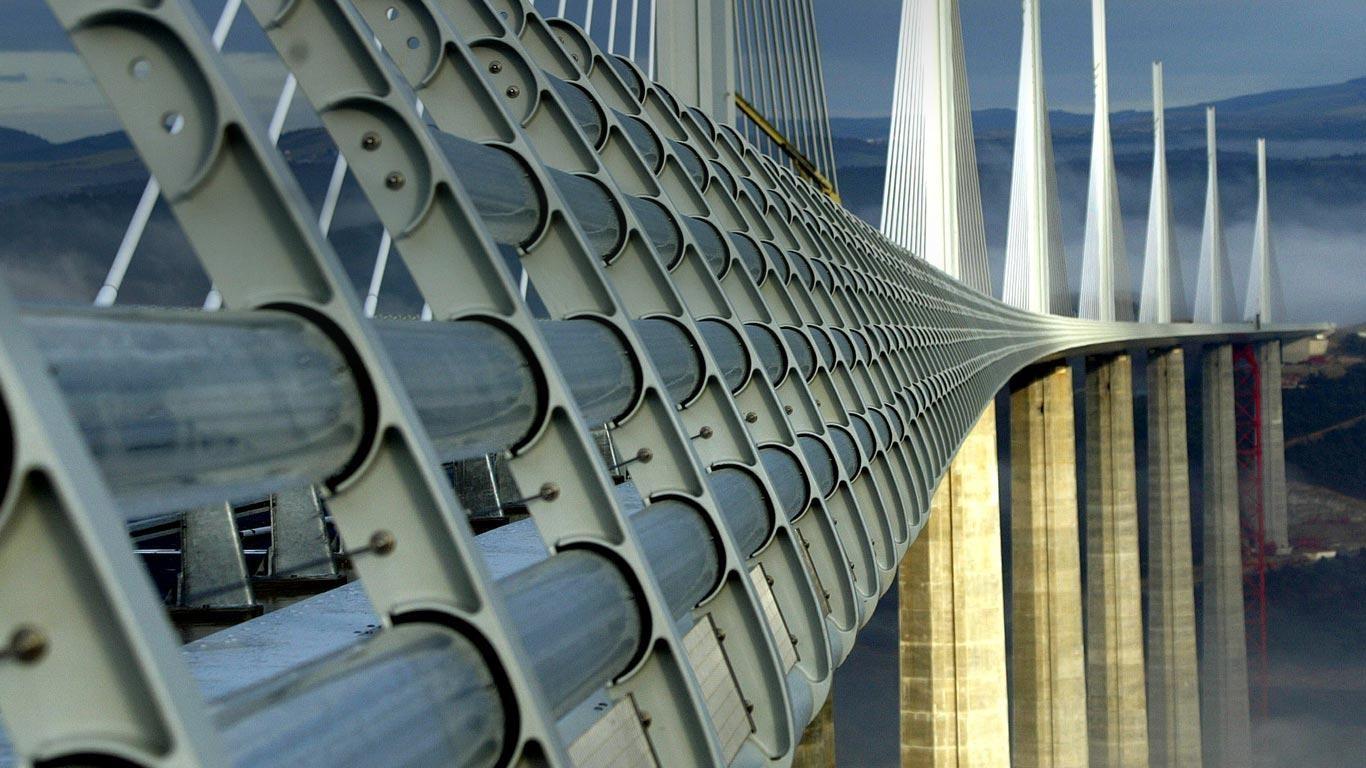 1366x768 HD desktop wallpaper: Bridges, Man Made, Millau Viaduct download free picture