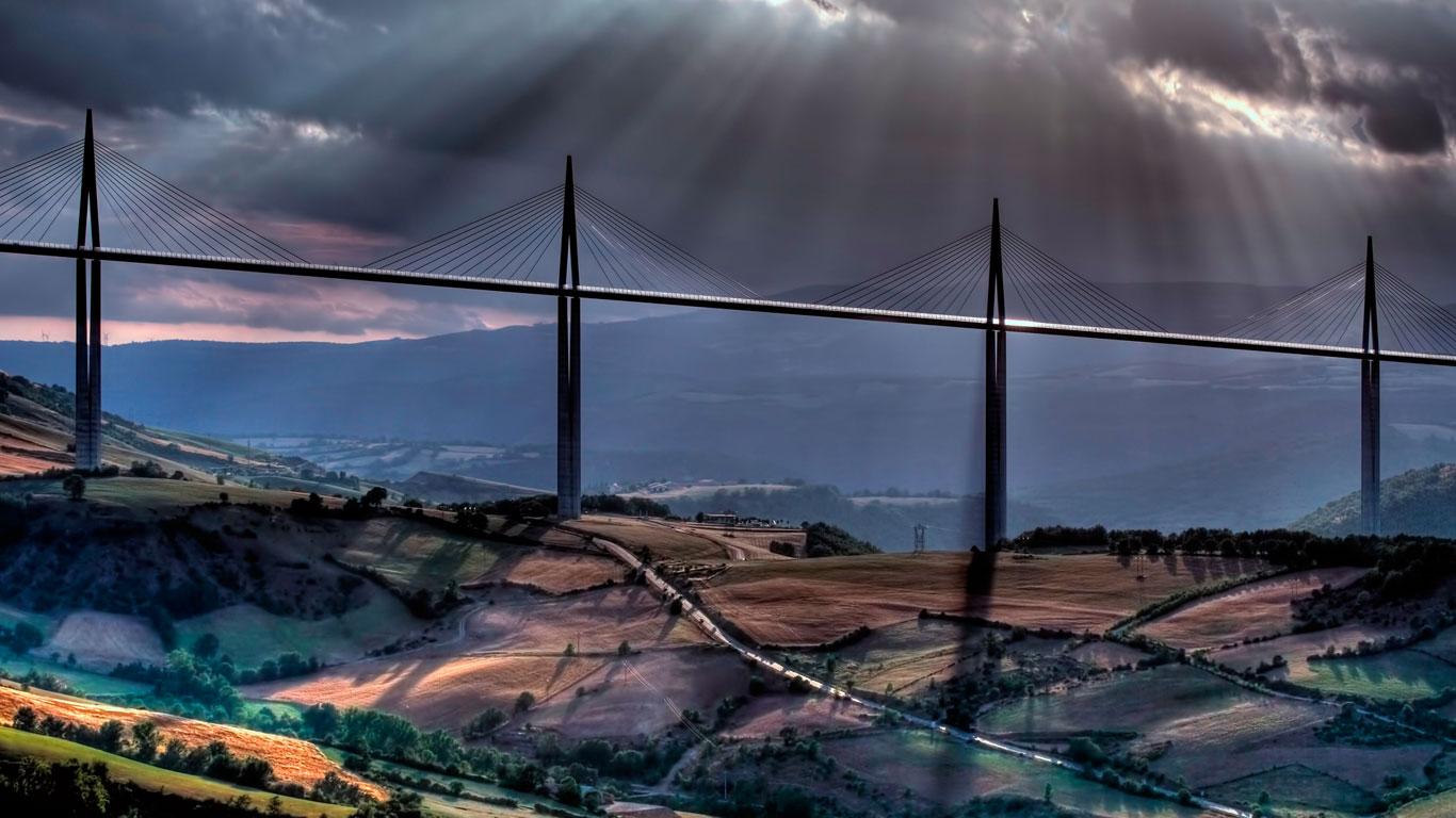 1366x768 Millau Viaduct over the Tarn River Valley near Millau, France