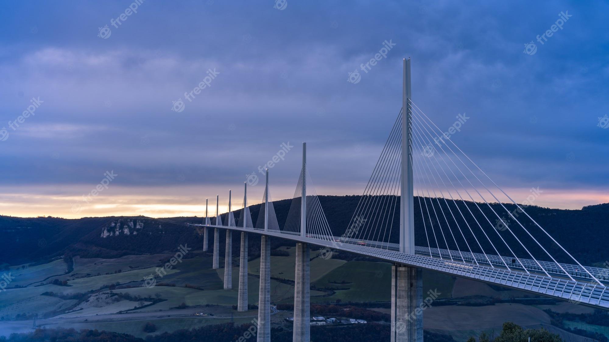 2000x1125 Premium Photo. View of the viaduct of millau, the highest bridge in the world, aveyron, france