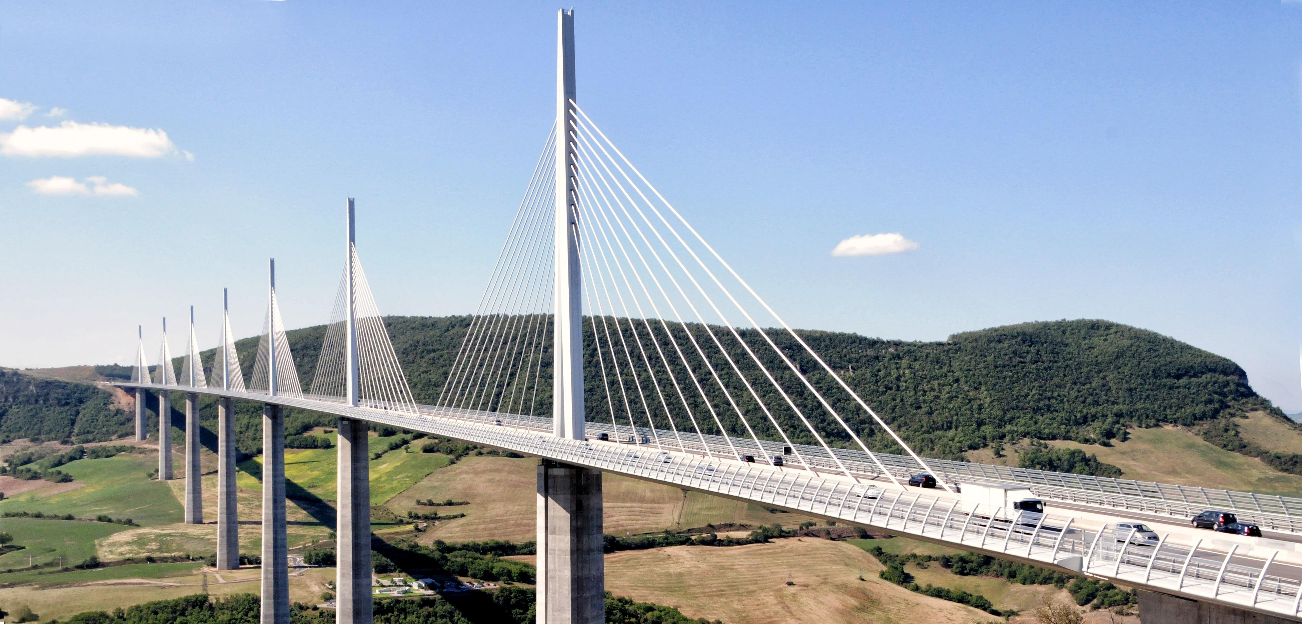 4288x2056 Millau Viaduct, Modern Cable Stayed Bridge That Spans The Gorge Valley Of The Tarn, France Free Image Download