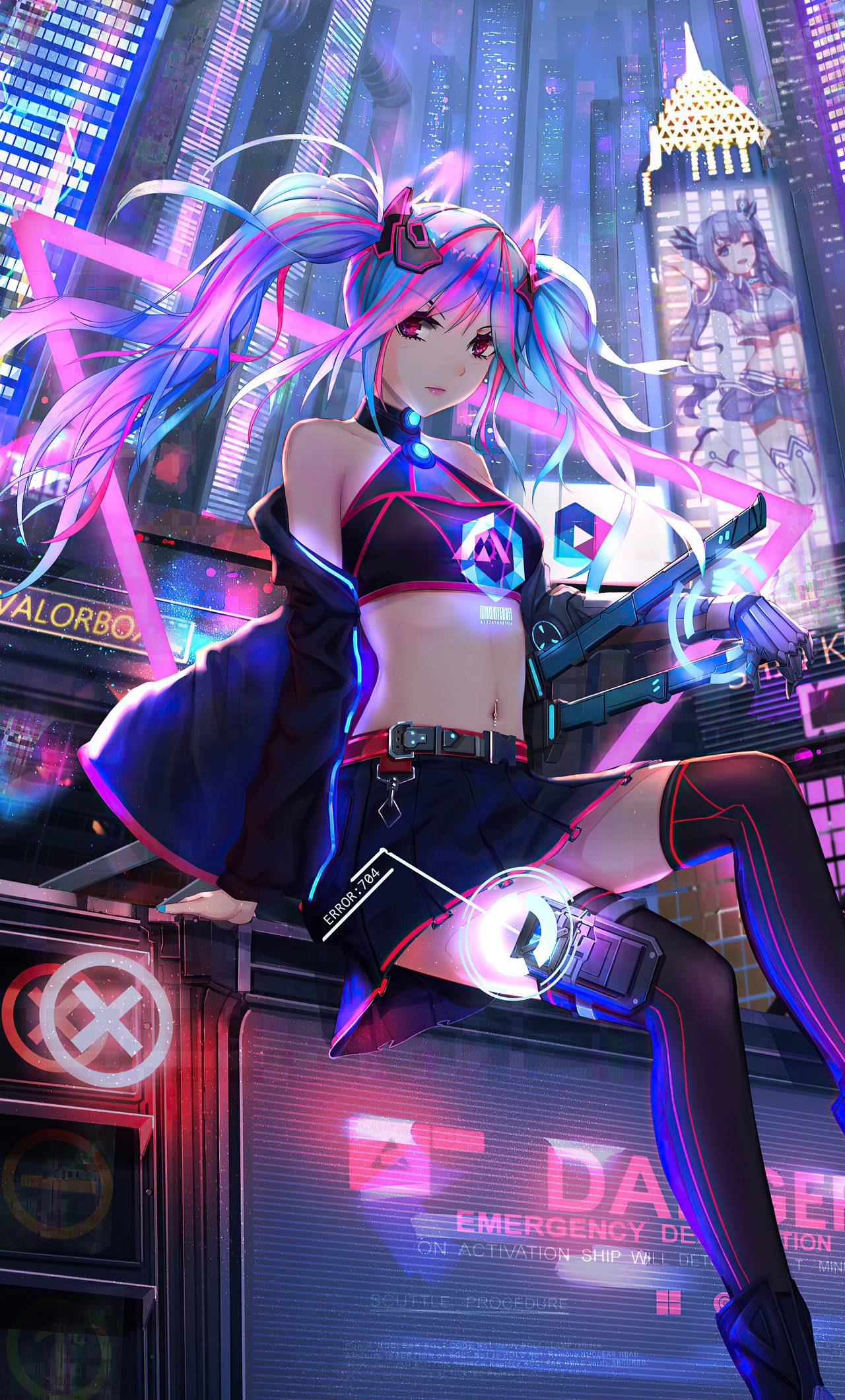 1280x2120 Anime Cyber Girl Neon City iPhone HD 4k Wallpaper, Image, Background, Photo and Picture
