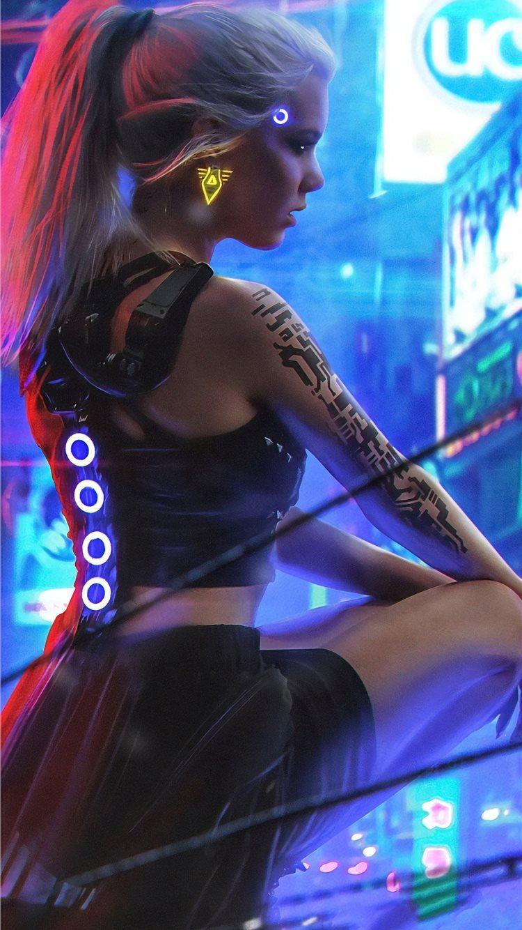 750x1334 cyberpunk neon girl 4k iPhone 8 Wallpaper Free Download