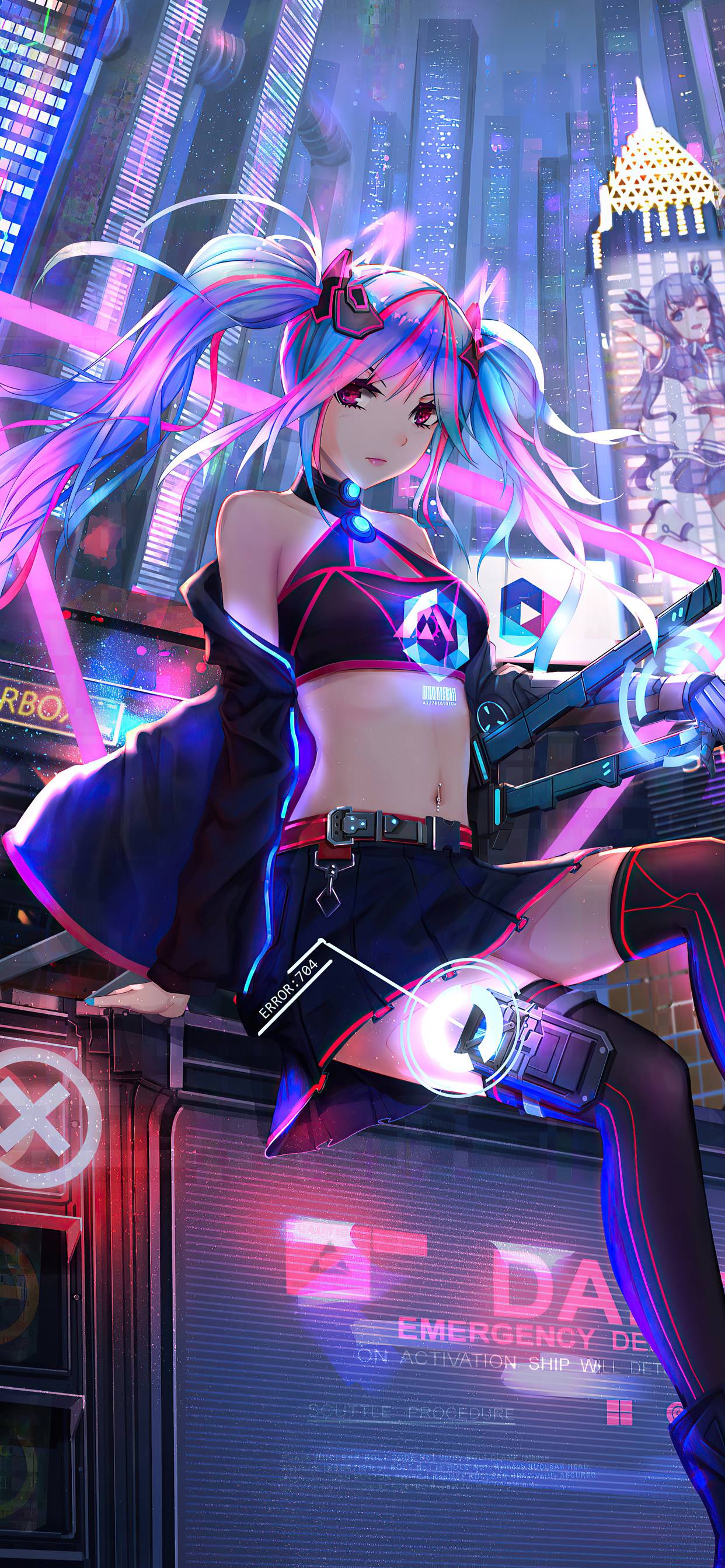 1242x2688 Anime Cyber Girl Neon City iPhone XS MAX HD 4k Wallpaper, Image, Background, Photo and Picture