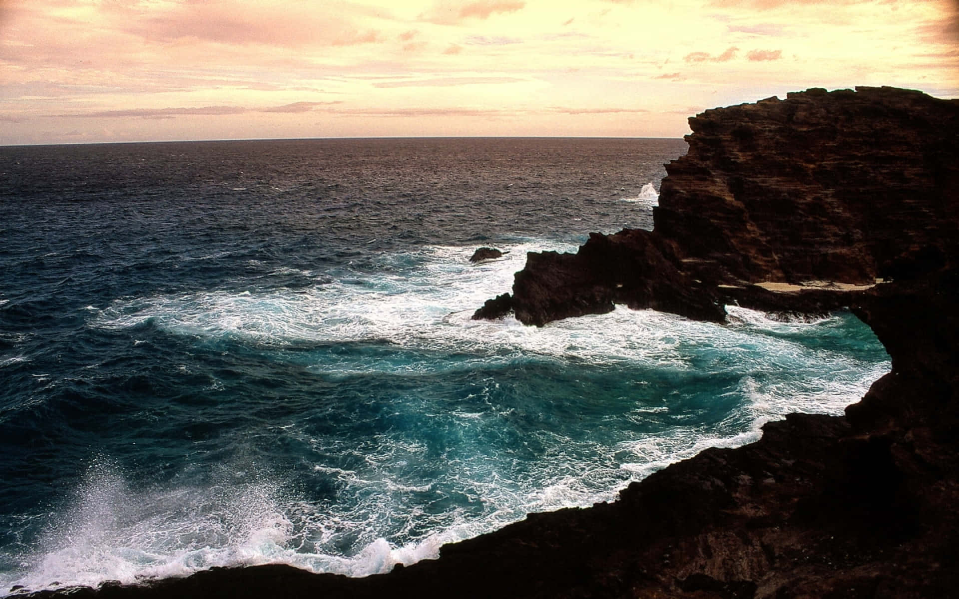 1920x1200 Download Ocean Cliff Sea Waves Sunset View Wallpaper