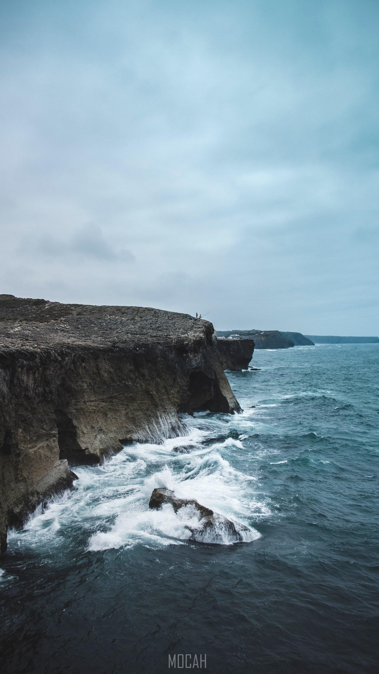 1440x2560 tall cliff coastline with a rough sea crashing at monte clrigo beach, cliff fishing, Motorola One wallpaper hd, 1080x2160 Gallery HD Wallpaper