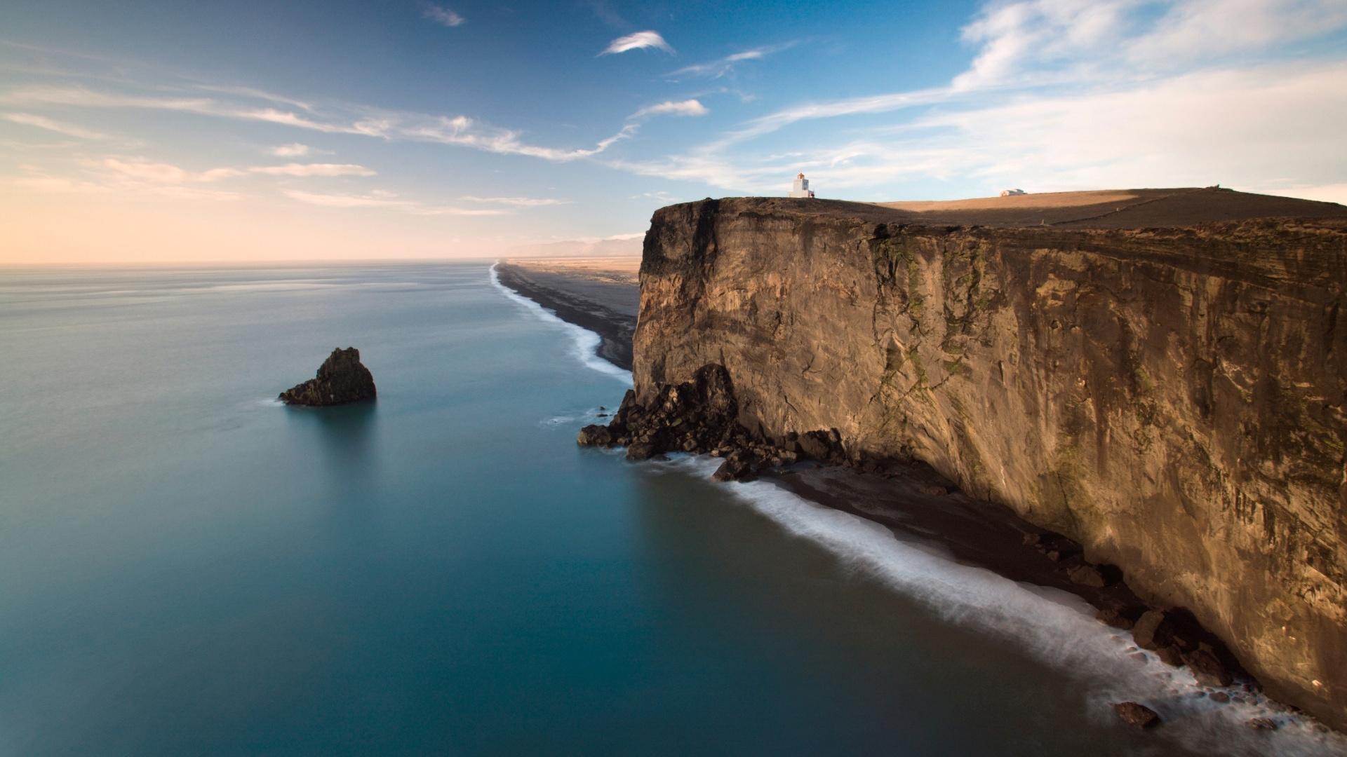 1920x1080 Picture Cliff Calm Ocean Monumental Landscape HD wallpaper