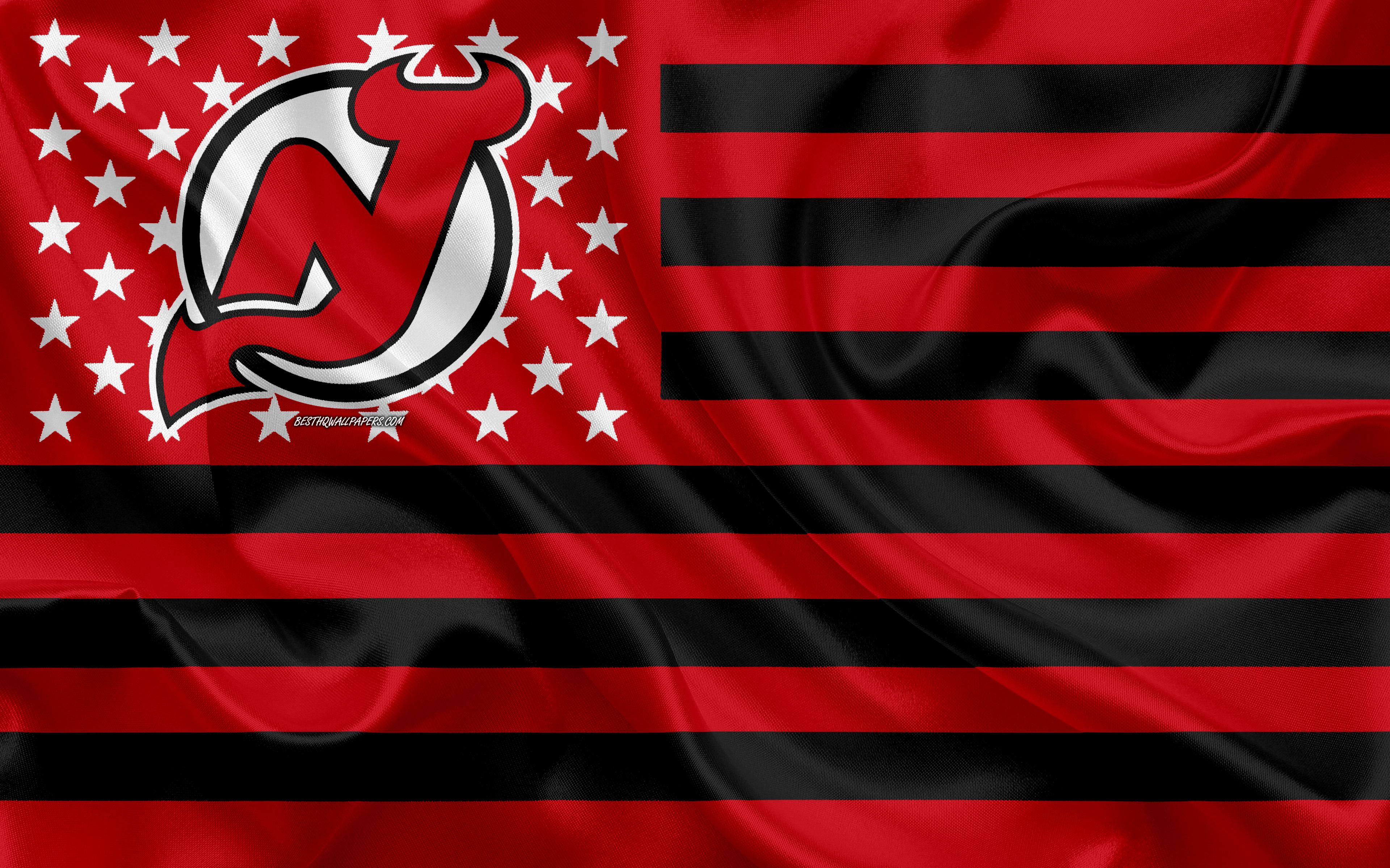 Download wallpapers New Jersey Devils, fire logo, NHL, red and