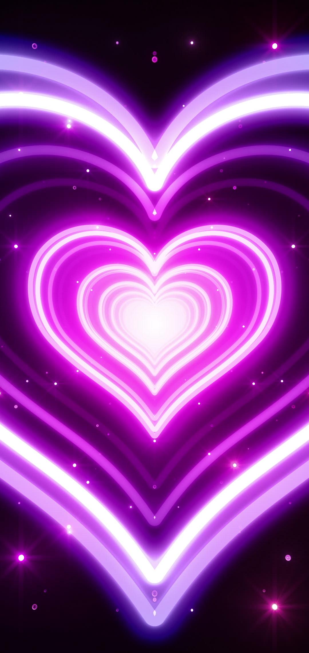 1080x2280 Purple Neon Heart Abstract