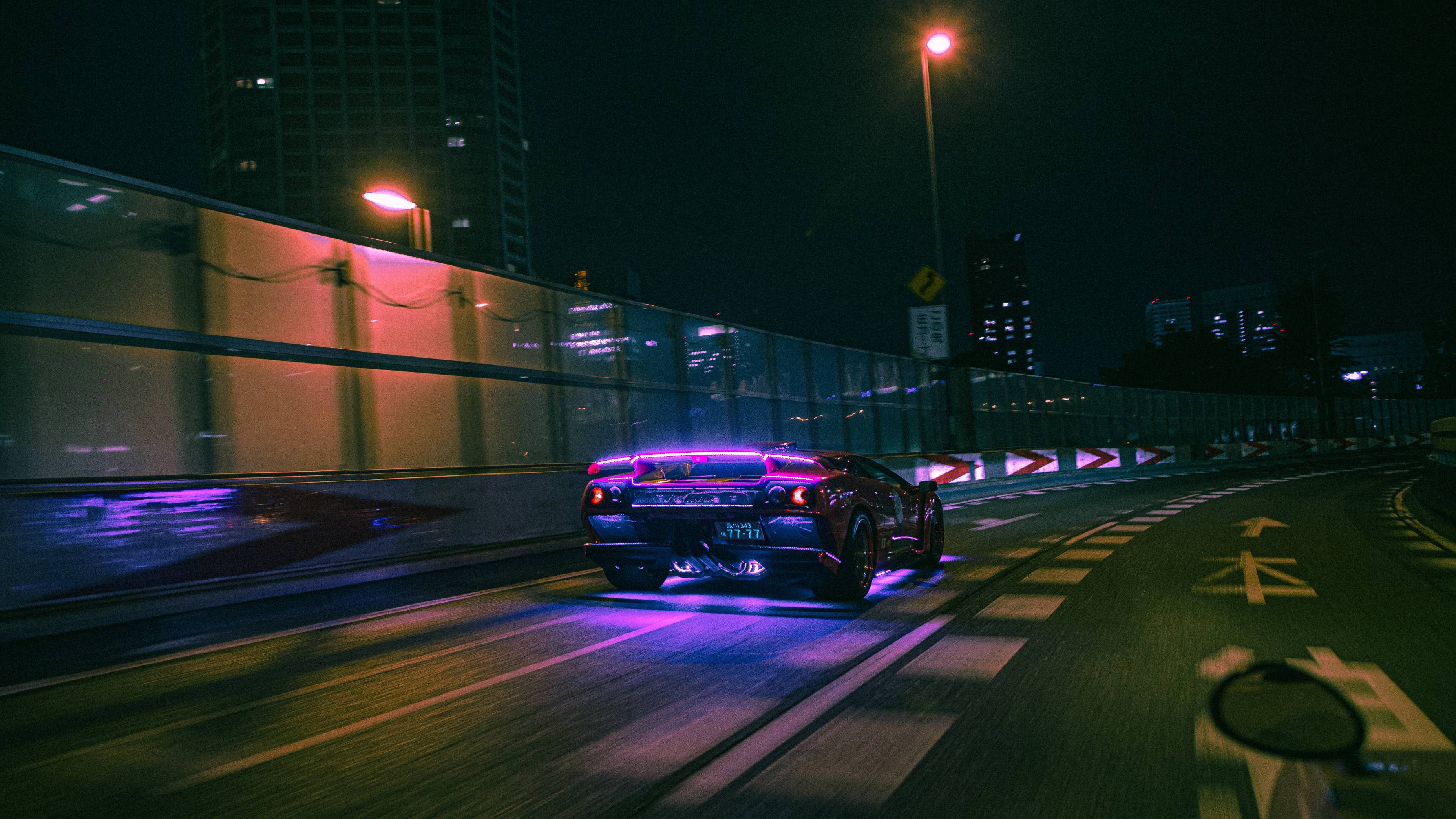 3709x2086 Lamborghini Neon Lights On Road 4k Wallpaper, HD Cars Wallpaper, 4k Wallpaper, Image, Background, Photos and Picture
