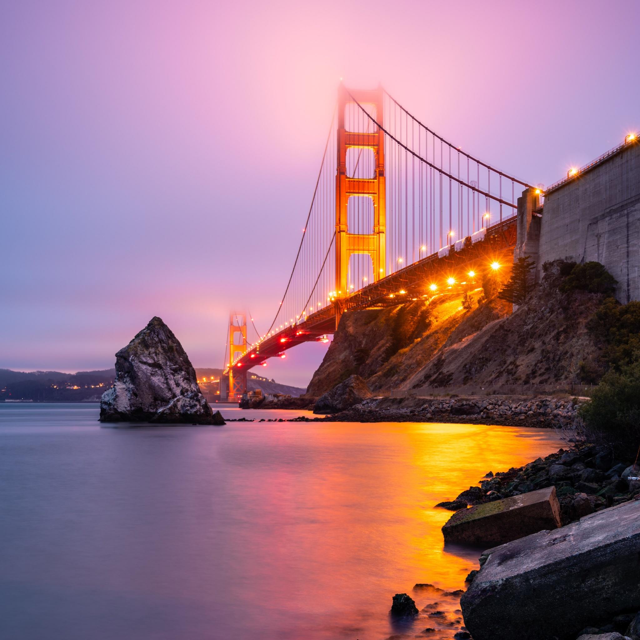 2048x2048 Golden Gate Bridge Wallpaper 4K, San Francisco, Sunset, World