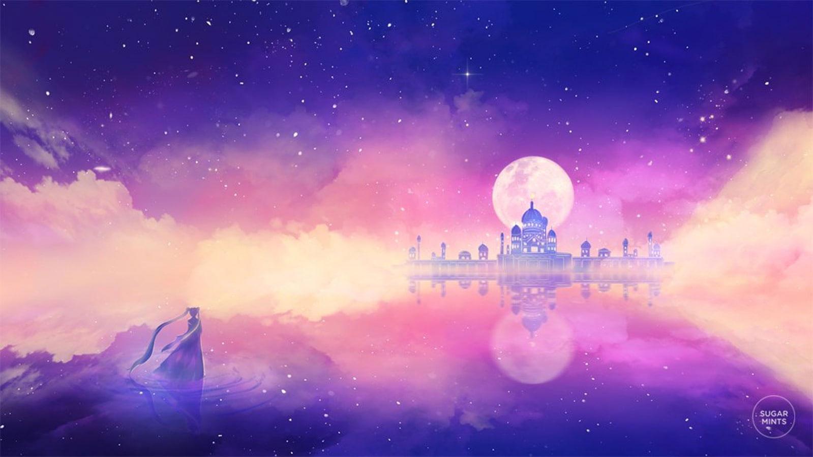 1599x900 Wallpaper Anime, City, Moon, Princess, Sailor, Serenity