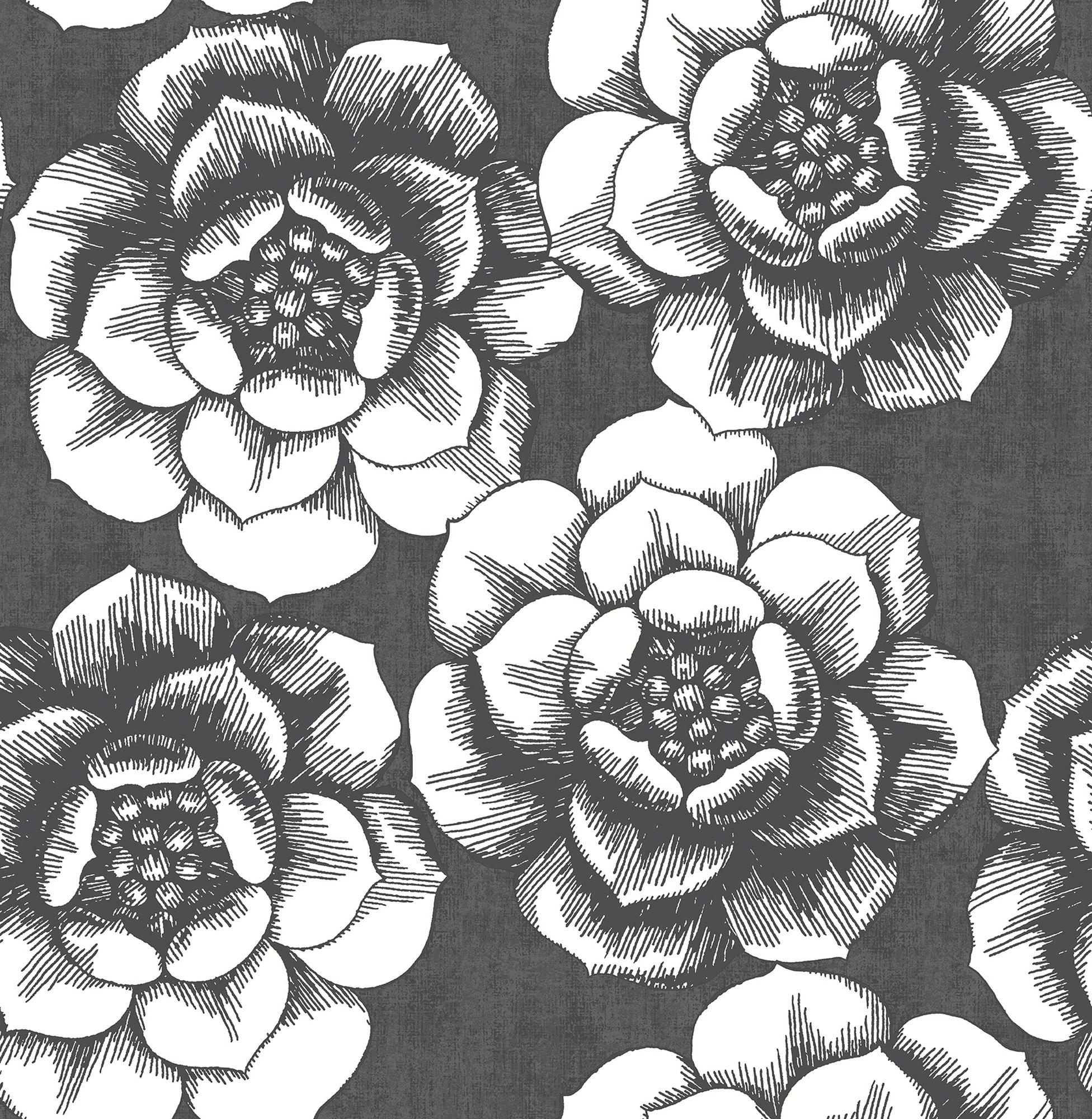 1952x2000 A−Street Prints By Brewster 2763 24206 Moonlight Fanciful Black Floral Wallpaper