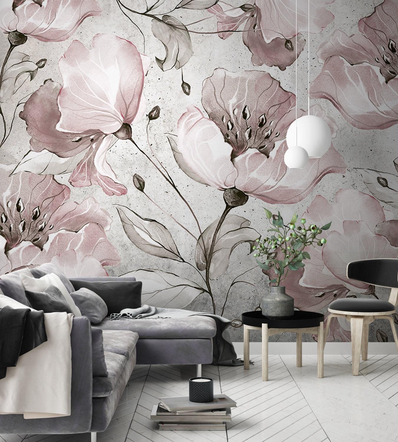 1350x1500 MOONLIGHT FLOWERS Wallpaper / Floral Vintage Wallpaper / Boho