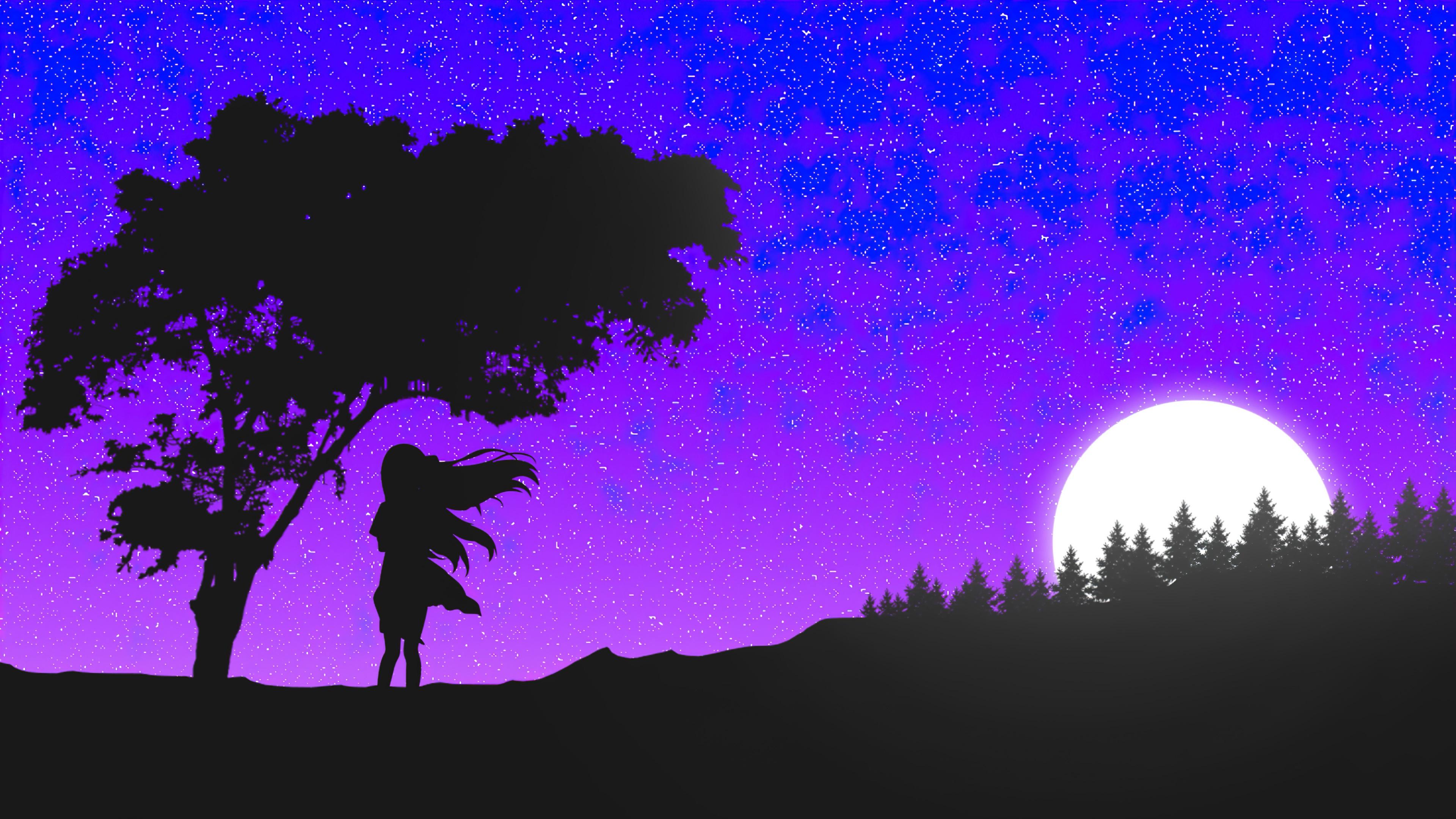 3840x2160 silhouette, moon, night, scenery, art, 4k, pc Gallery HD Wallpaper