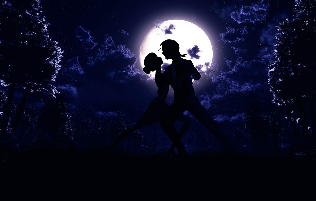 1332x850 Wallpaper night, the moon, dance, silhouette, art, pair image for desktop, section рендеринг