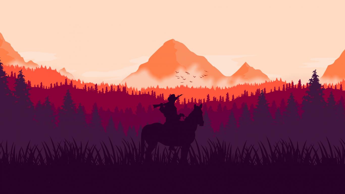 1366x768 Red Dead Redemption 2 Horse Ride Silhouette Art Wallpaper For Your XFCE Desktop