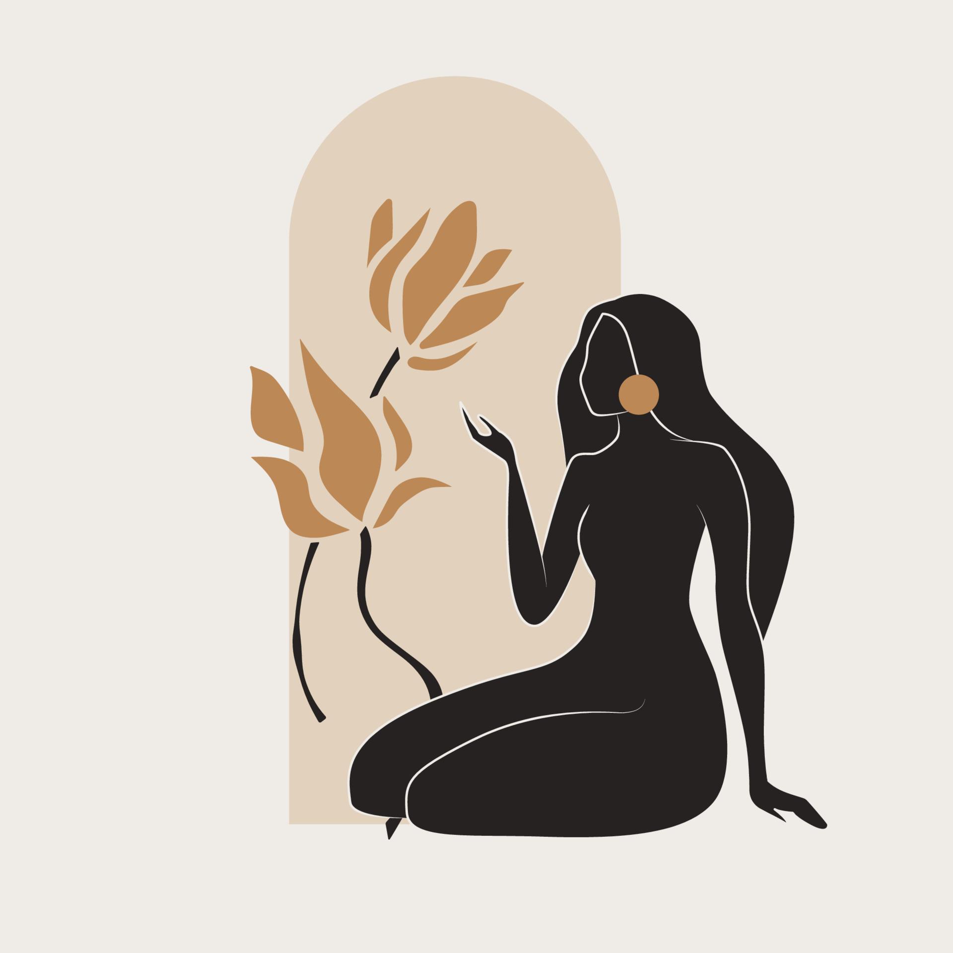 1920x1920 Gold and black feminine wall art, vector set. Artistic drawing of a silhouette in a mystical and abstract form. Abstract body art design for print, cover, wallpaper, minimal wall art. 8669255 Vector