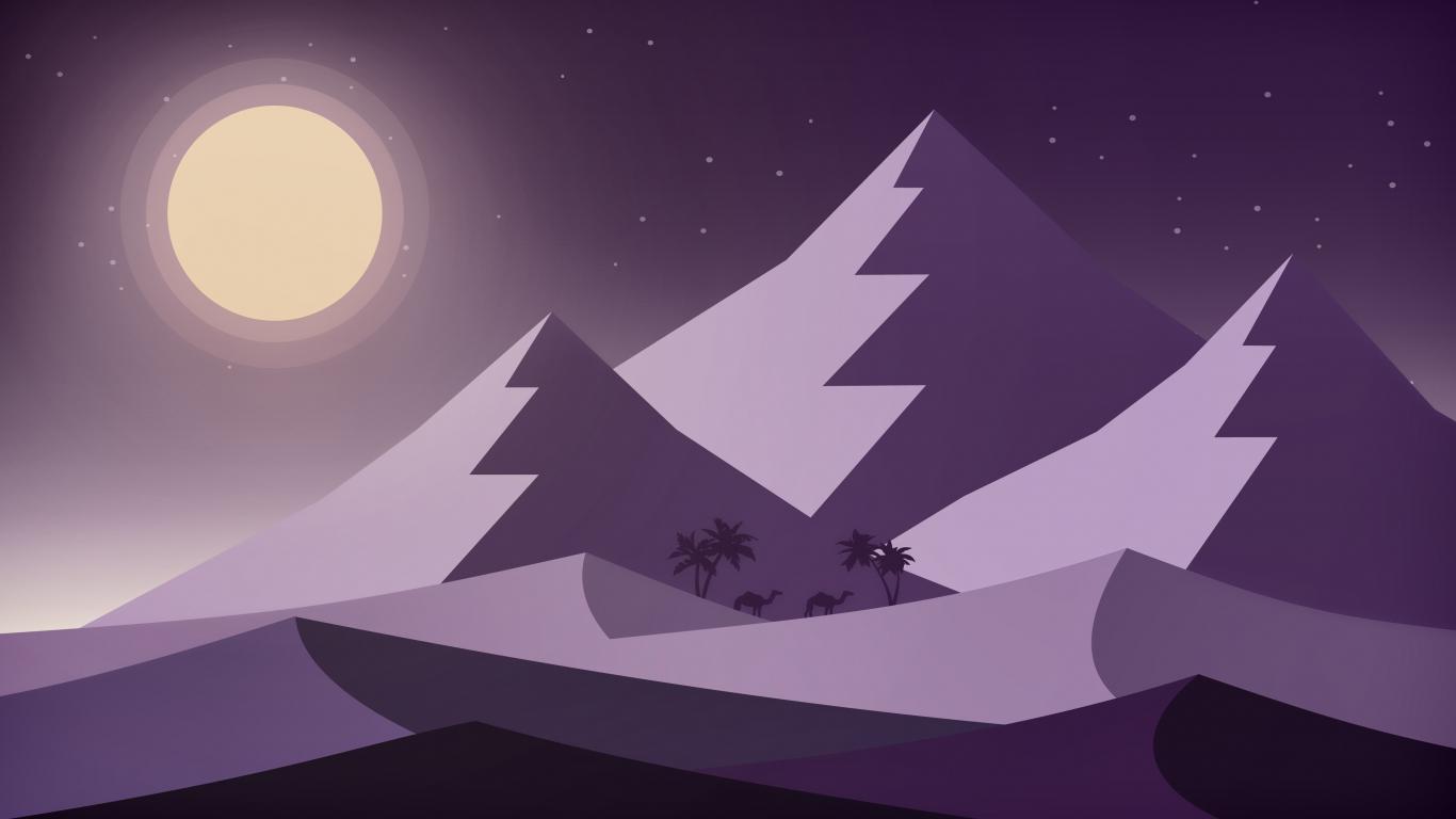 1366x768 Silhouette night desert digital art wallpaper background
