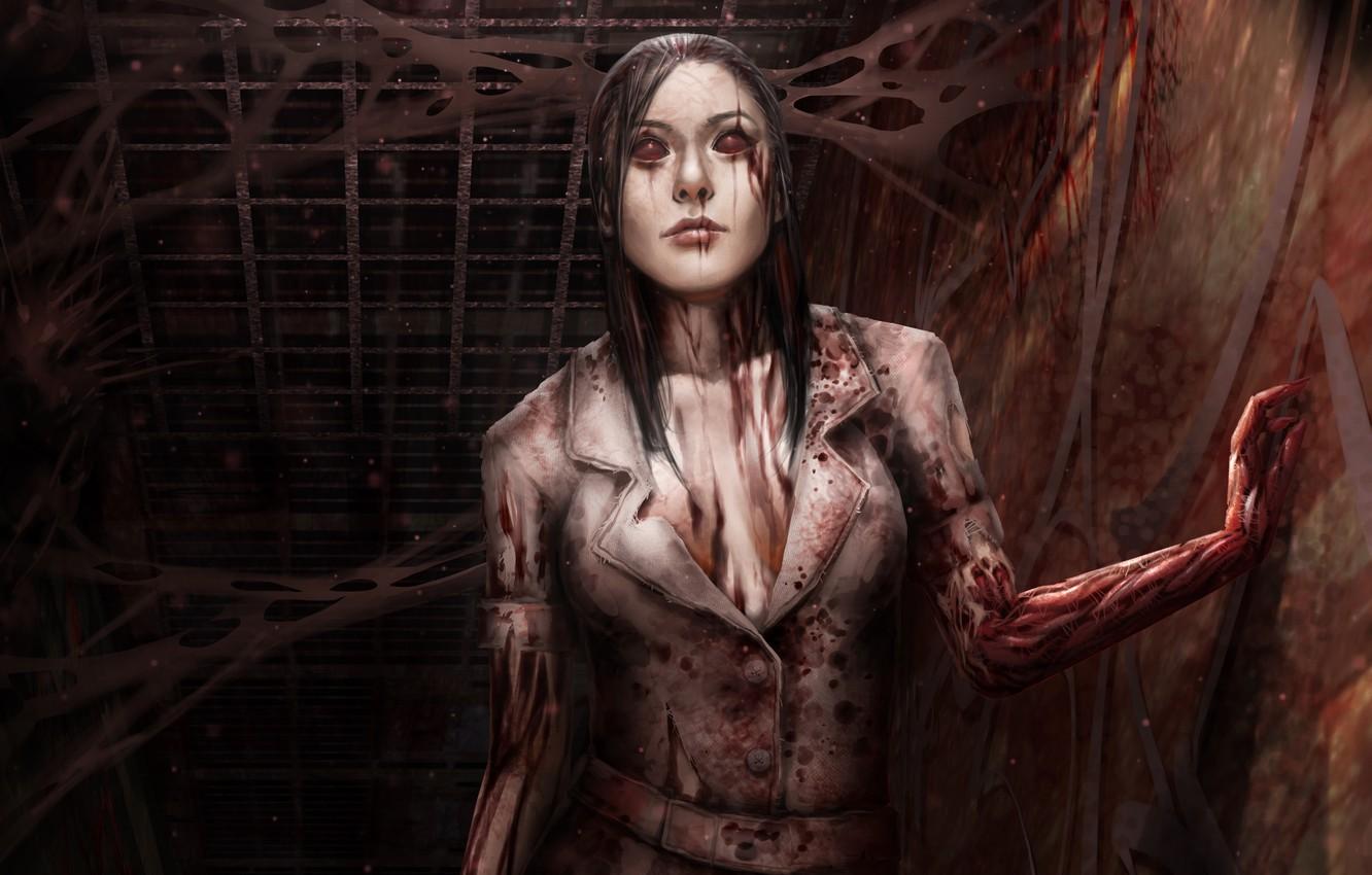 1332x850 Wallpaper girl, darkness, corridor, blood, nurse, death, fan art, Silent Hill image for desktop, section игры